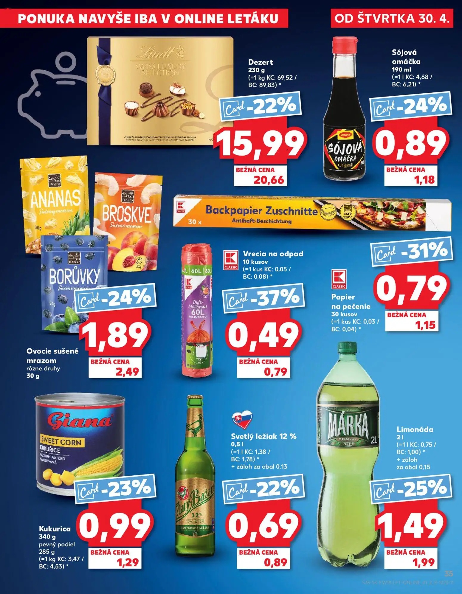 Kaufland leták, strana 35 z 72 — Dezert, Ovocie sušené mrazom rôzne druhy, Limonáda