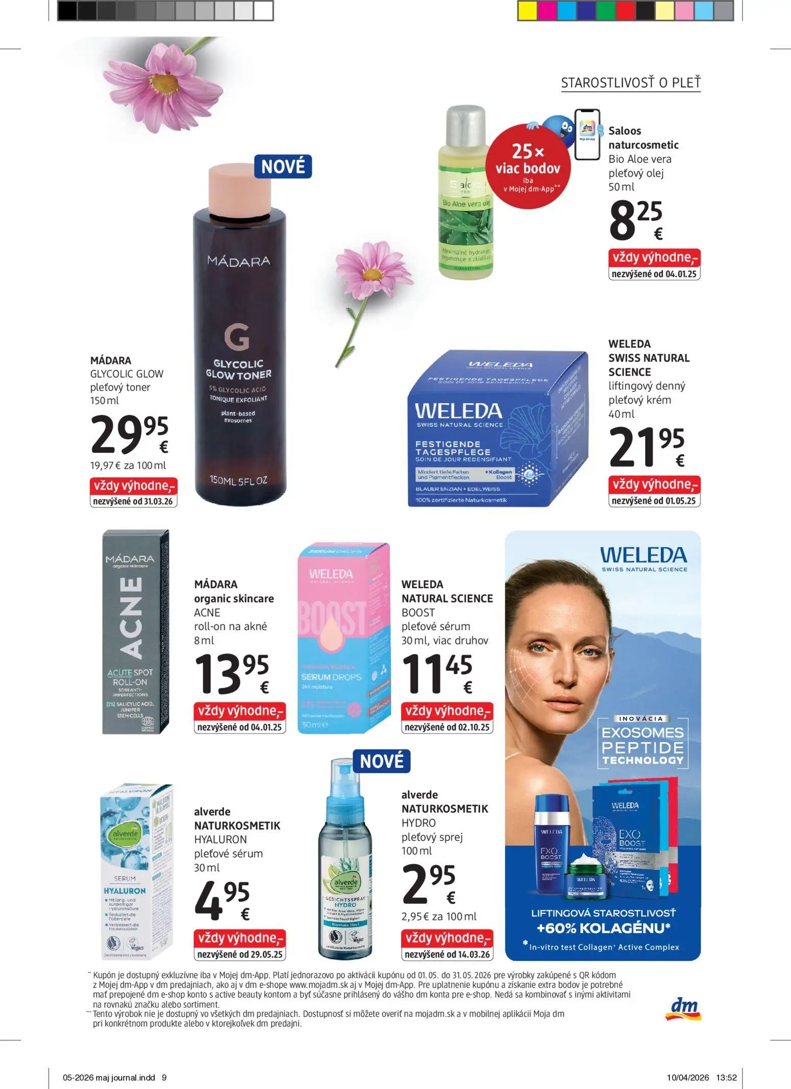 DM Drogerie leták, strana 9 z 32 — Saloos naturcosmetic Bio Aloe vera pleťový olej, MÁDARA GLYCOLIC GLOW pleťový toner, WELE…