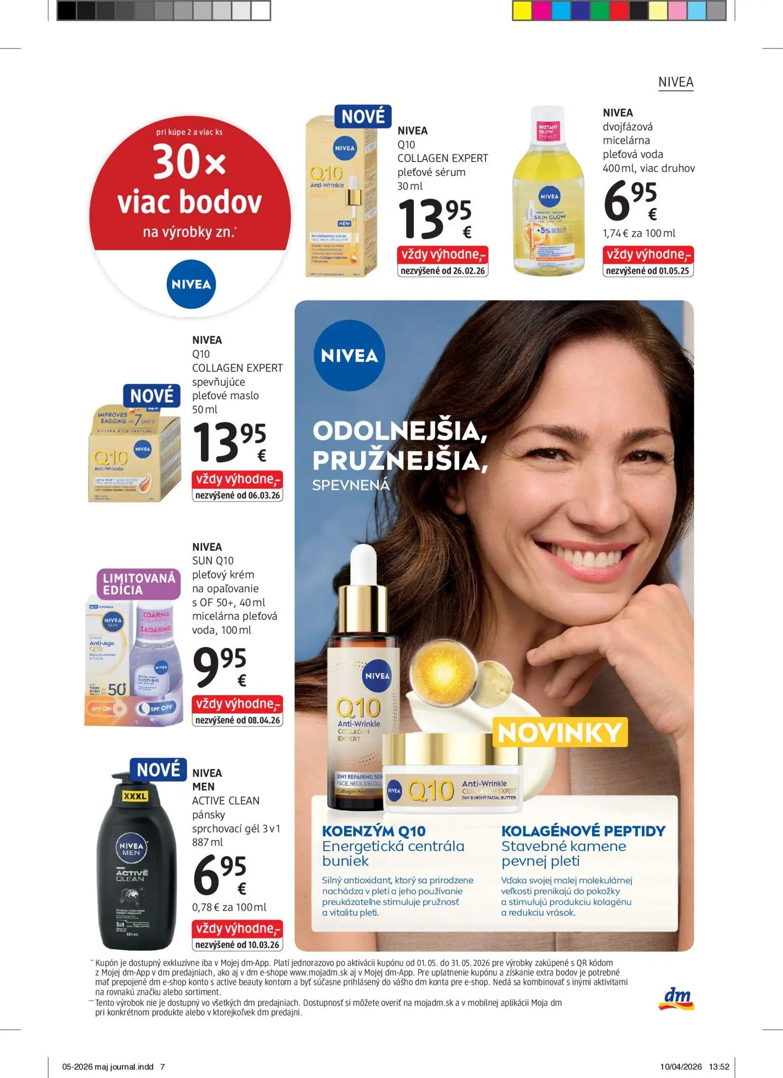 DM Drogerie leták, strana 7 z 32 — NIVEA Q10 COLLAGEN EXPERT pleťové sérum, NIVEA dvojfázová micelárna pleťová voda, NIVEA Q…