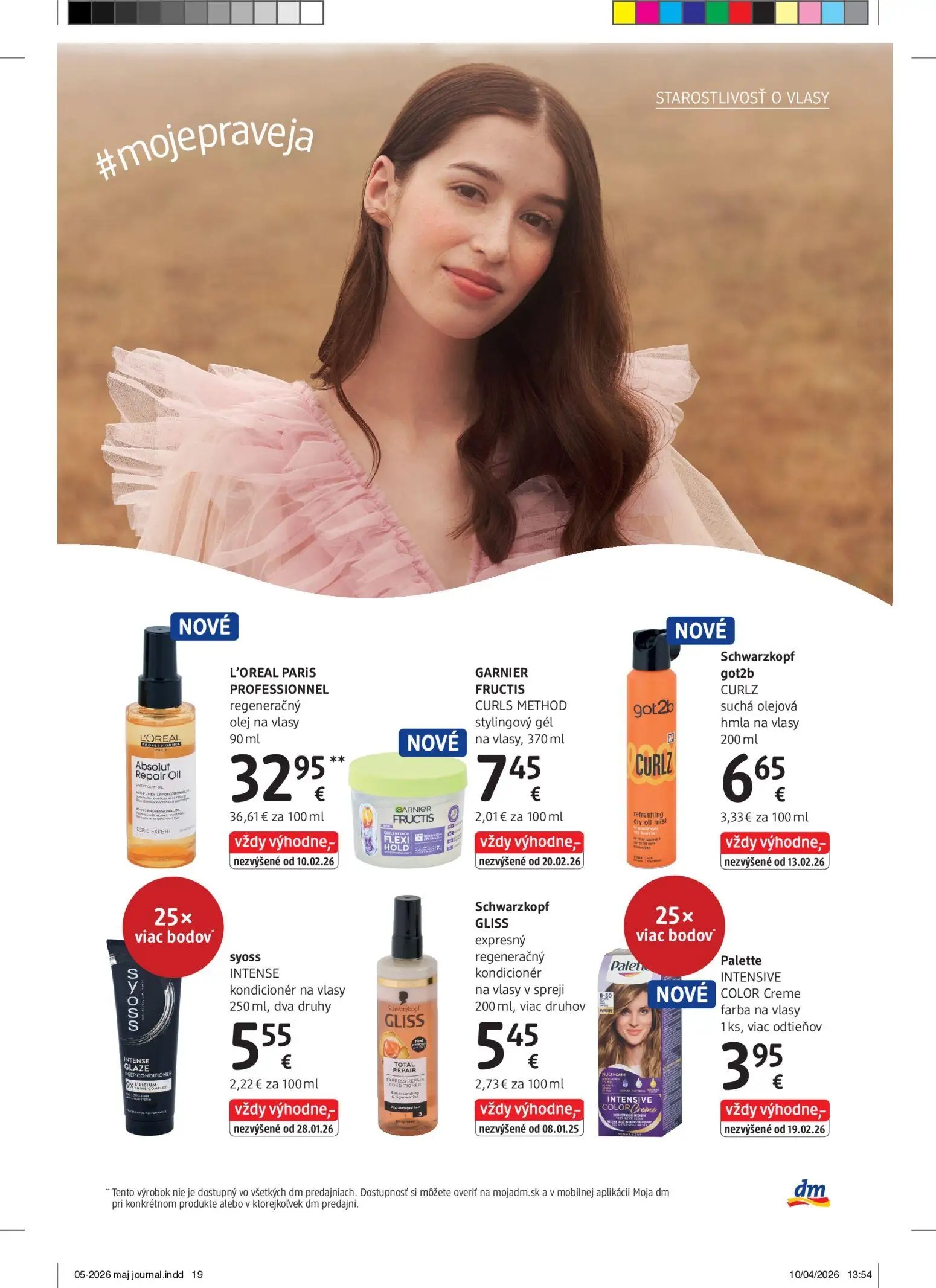 DM Drogerie leták, strana 19 z 32 — L'OREAL PARIS PROFESSIONNEL regeneračný olej na vlasy, GARNIER FRUCTIS CURLS METHOD styl…