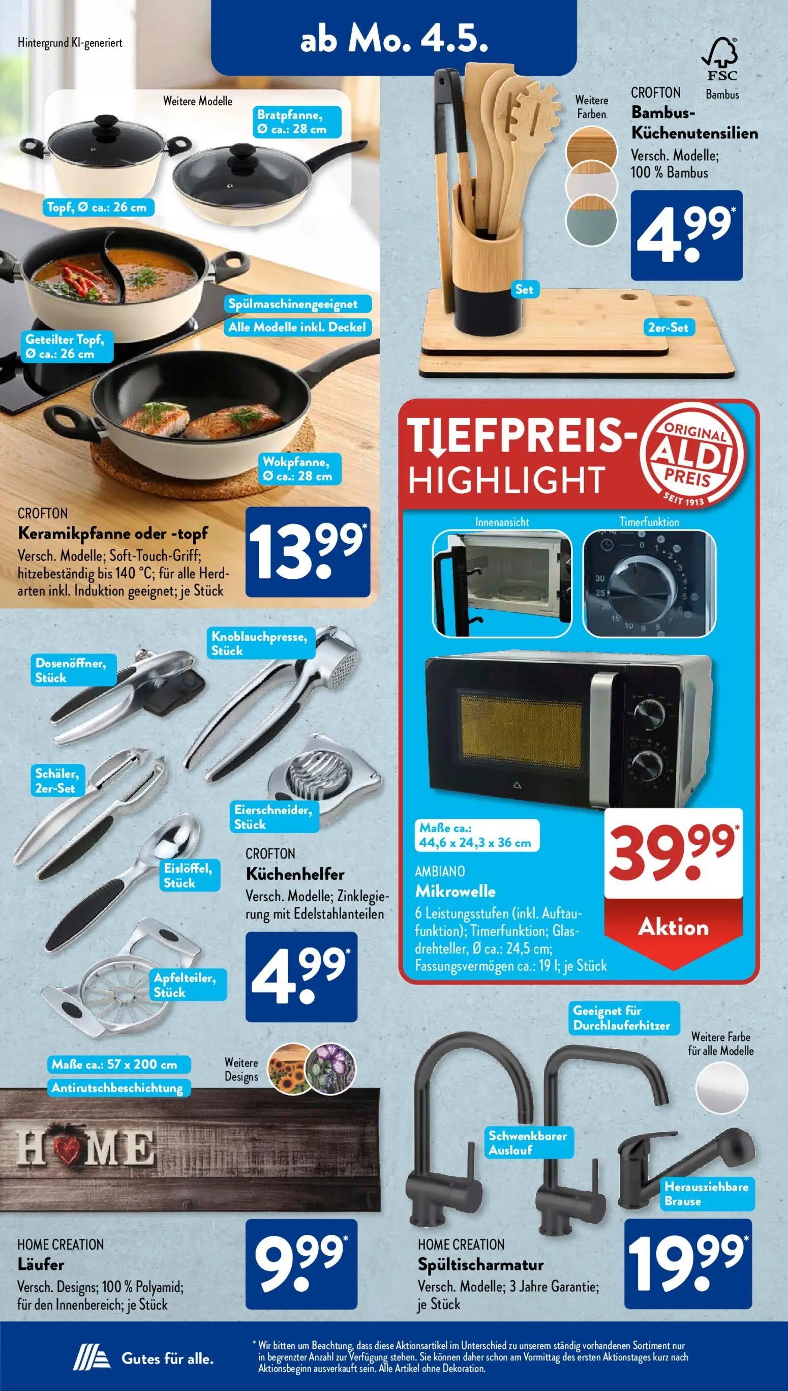 Aldi Süd Prospekt, Seite 3 von 23 — CROFTON Bambus-Küchenutensilien, CROFTON Keramikpfanne oder -topf, CROFTON Küchenhelfer