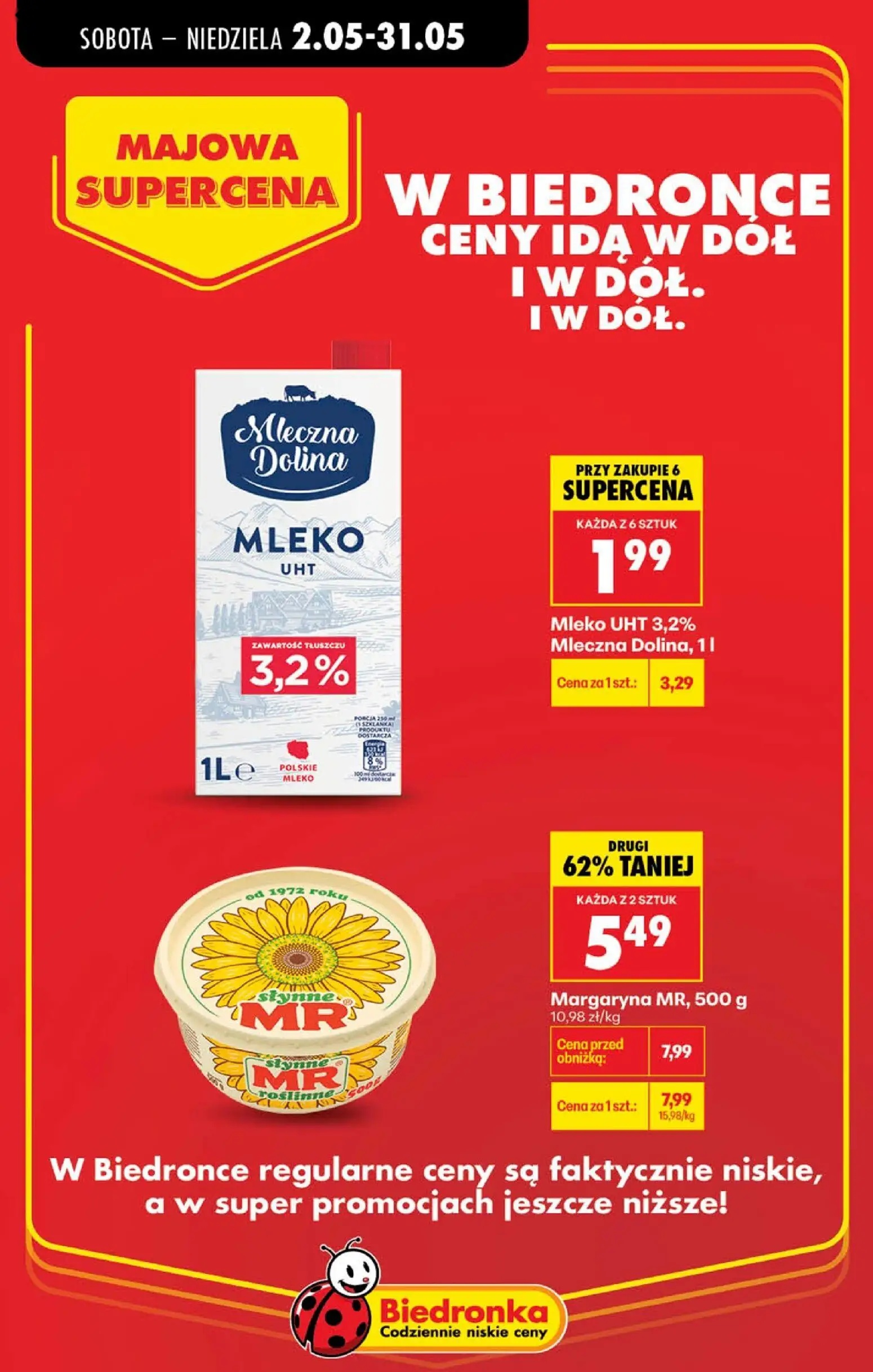 Biedronka gazetka, strona 2 z 21 — Margaryna MR, Mleko UHT 3,2% Mleczna Dolina