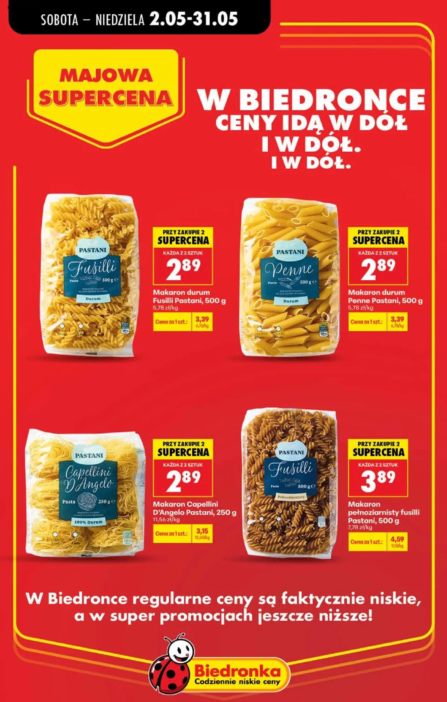 Biedronka gazetka, strona 15 z 21 — Makaron pełnoziarnisty fusilli Pastani, Makaron durum Fusilli Pastani, Makaron durum Pen…