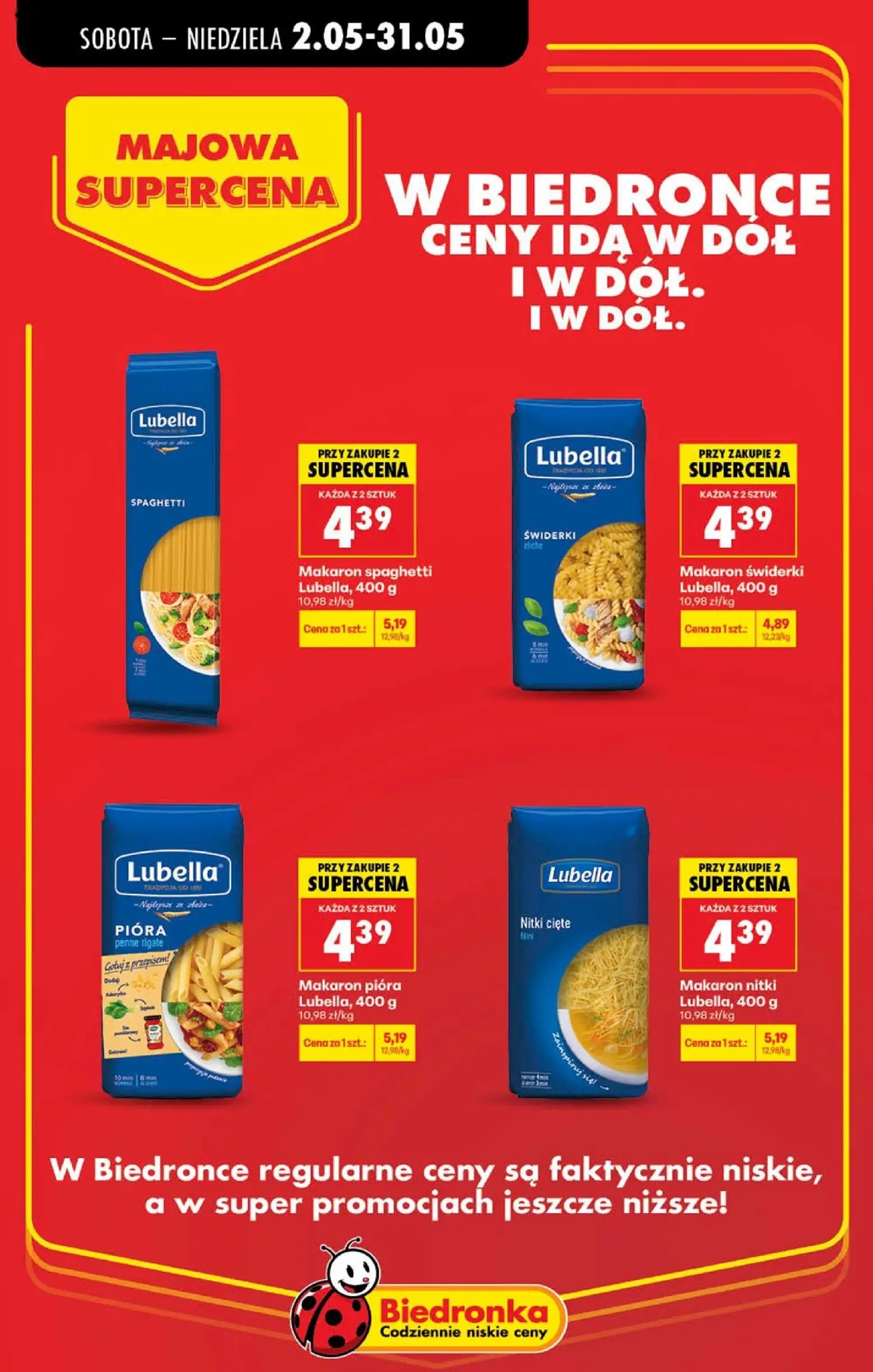 Biedronka gazetka, strona 17 z 21 — Makaron spaghetti Lubella, Makaron pióra Lubella, Makaron nitki Lubella