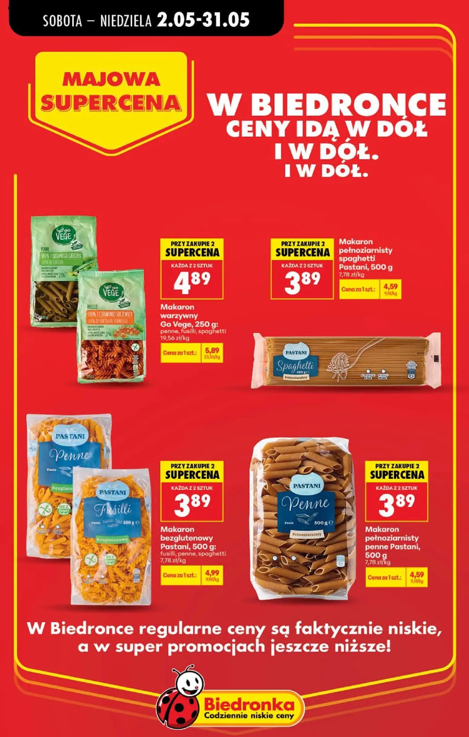 Biedronka gazetka, strona 12 z 21 — Makaron pełnoziarnisty spaghetti Pastani, Makaron pełnoziarnisty penne Pastani