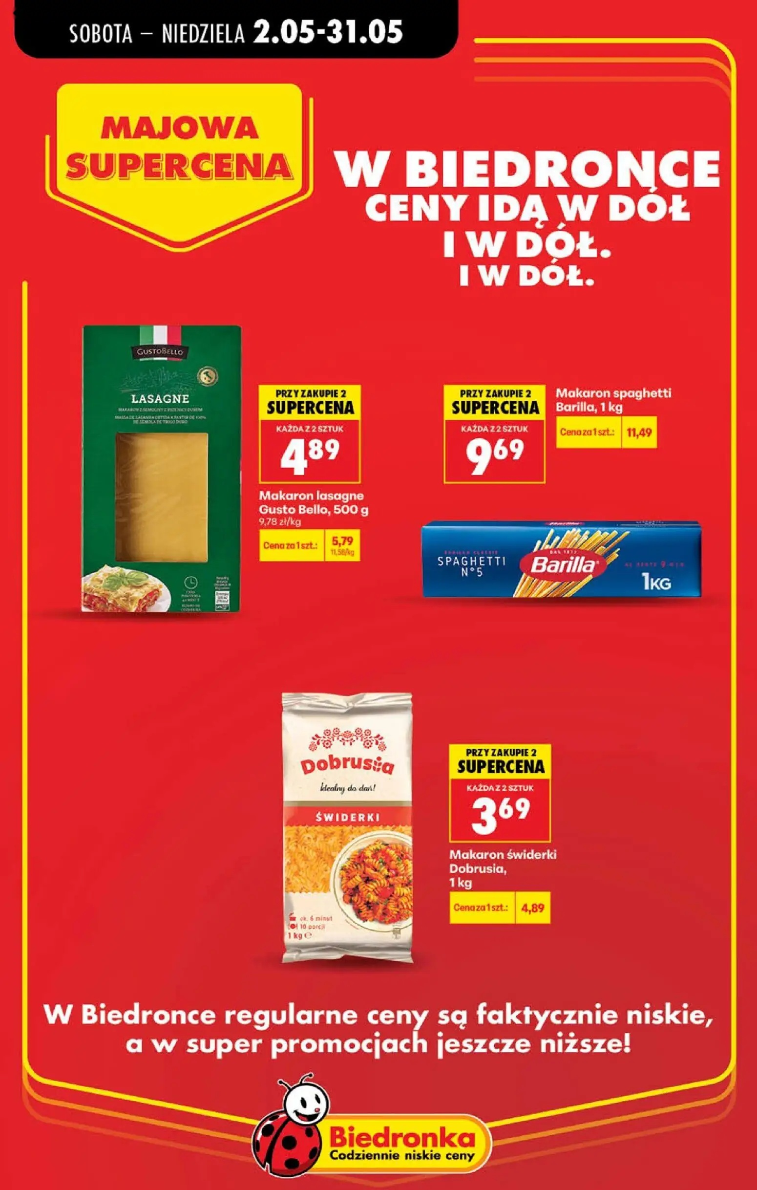 Biedronka gazetka, strona 16 z 21 — Makaron spaghetti Barilla, Makaron świderki Dobrusia, Makaron lasagne Gusto Bello