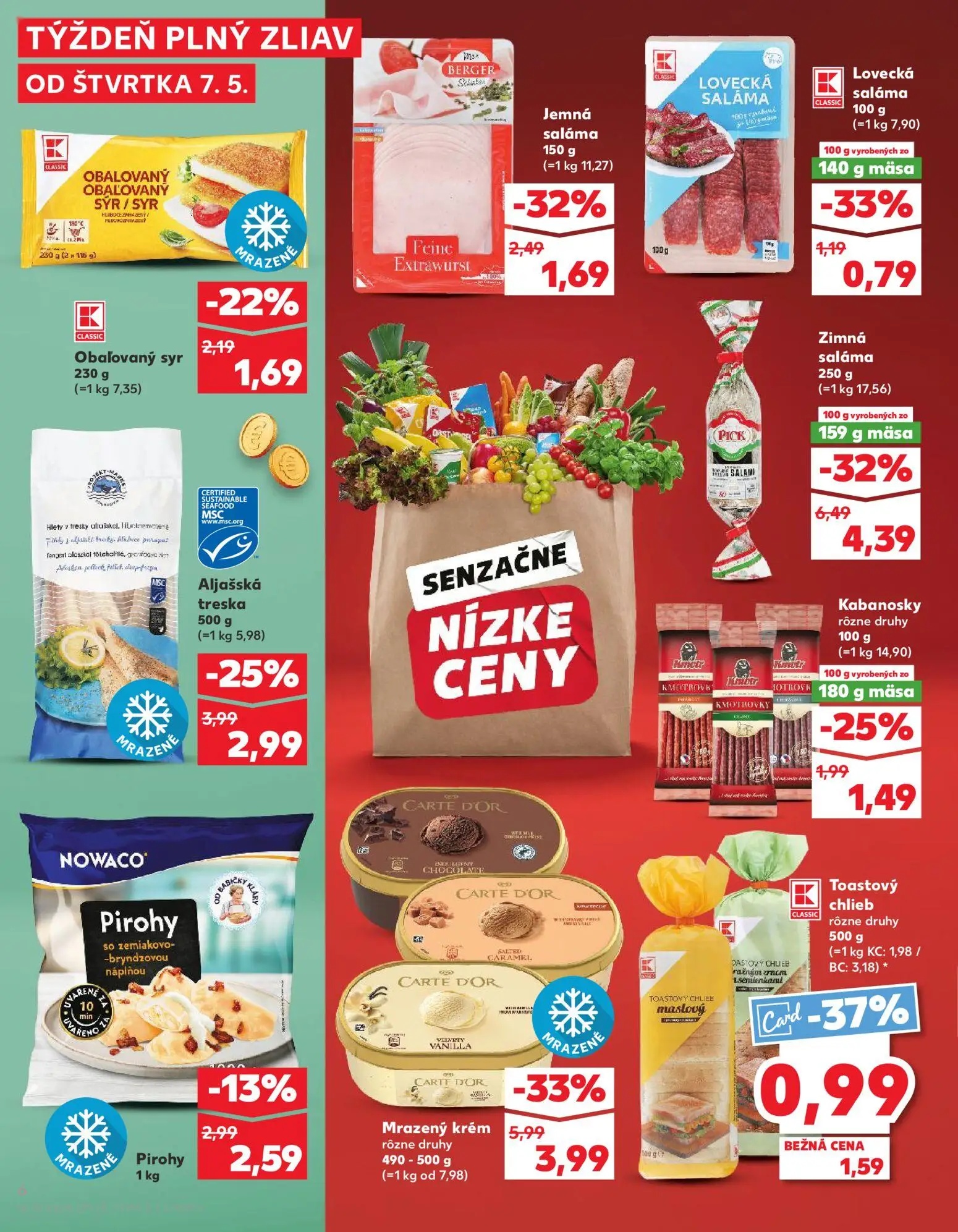 Kaufland leták, strana 6 z 76 — Zimná saláma, Mrazený krém rôzne druhy, Aljašská treska