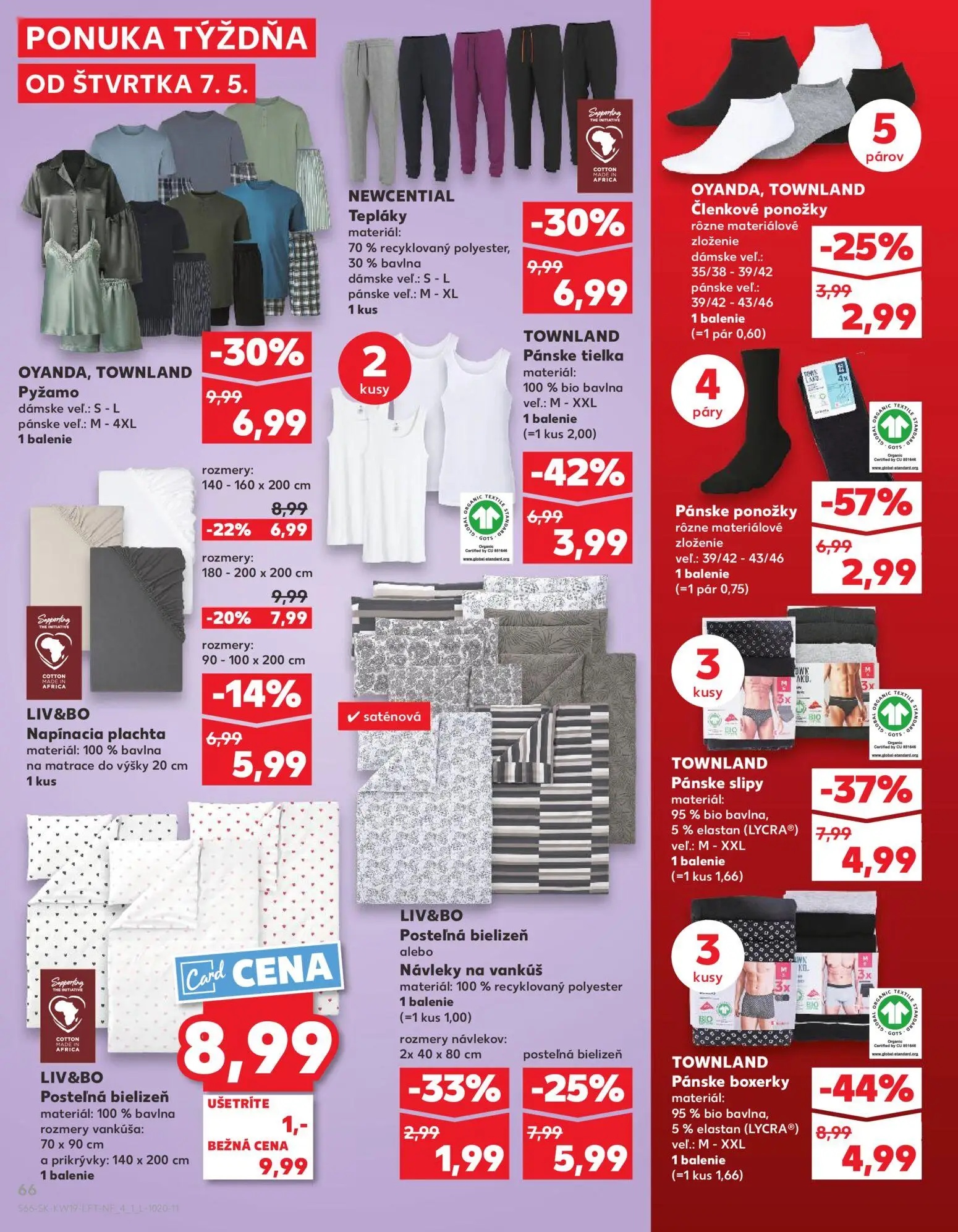 Kaufland leták, strana 66 z 76 — Pánske ponožky, TOWNLAND Pánske boxerky, OYANDA, TOWNLAND Pyžamo