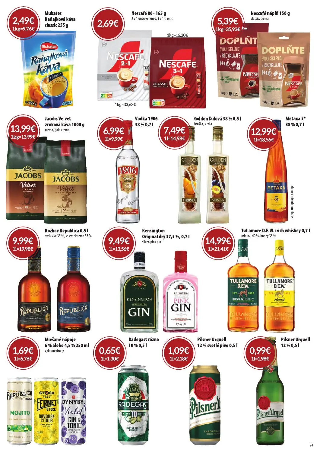 Cba Komfos leták, strana 24 z 32 — Božkov Republica, Golden ľadová, Tullamore D.E.W. irish whiskey