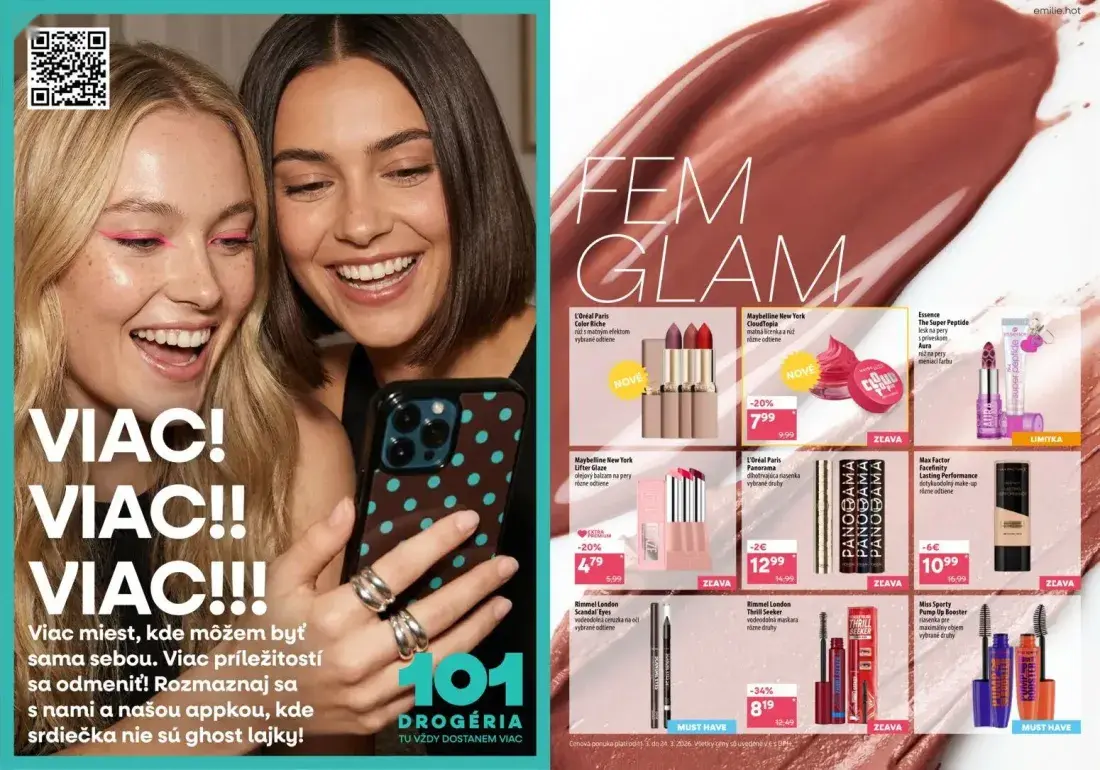 101 Drogerie leták, strana 4 z 10 — Max Factor Facefinity Lasting Performance, Rimmel London Thrill Seeker maskara, Maybelli…