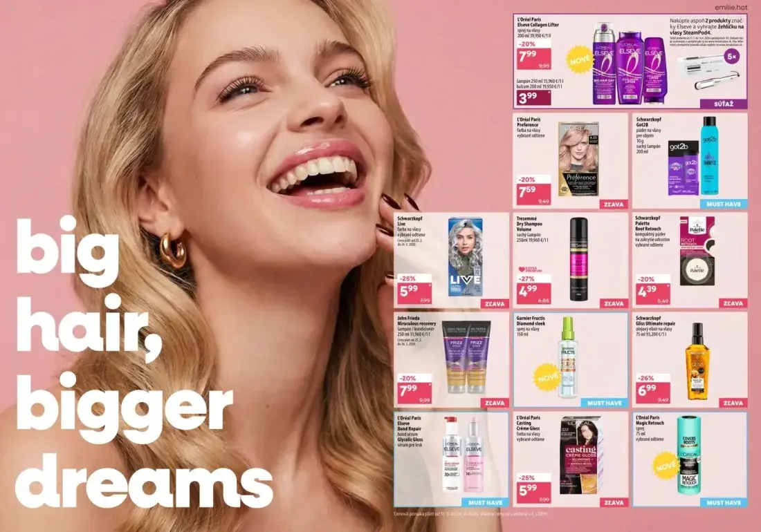 101 Drogerie leták, strana 7 z 10 — Schwarzkopf Gliss Ultimate Repair olejový elixír na vlasy, L'Oréal Paris Elseve Collagen…