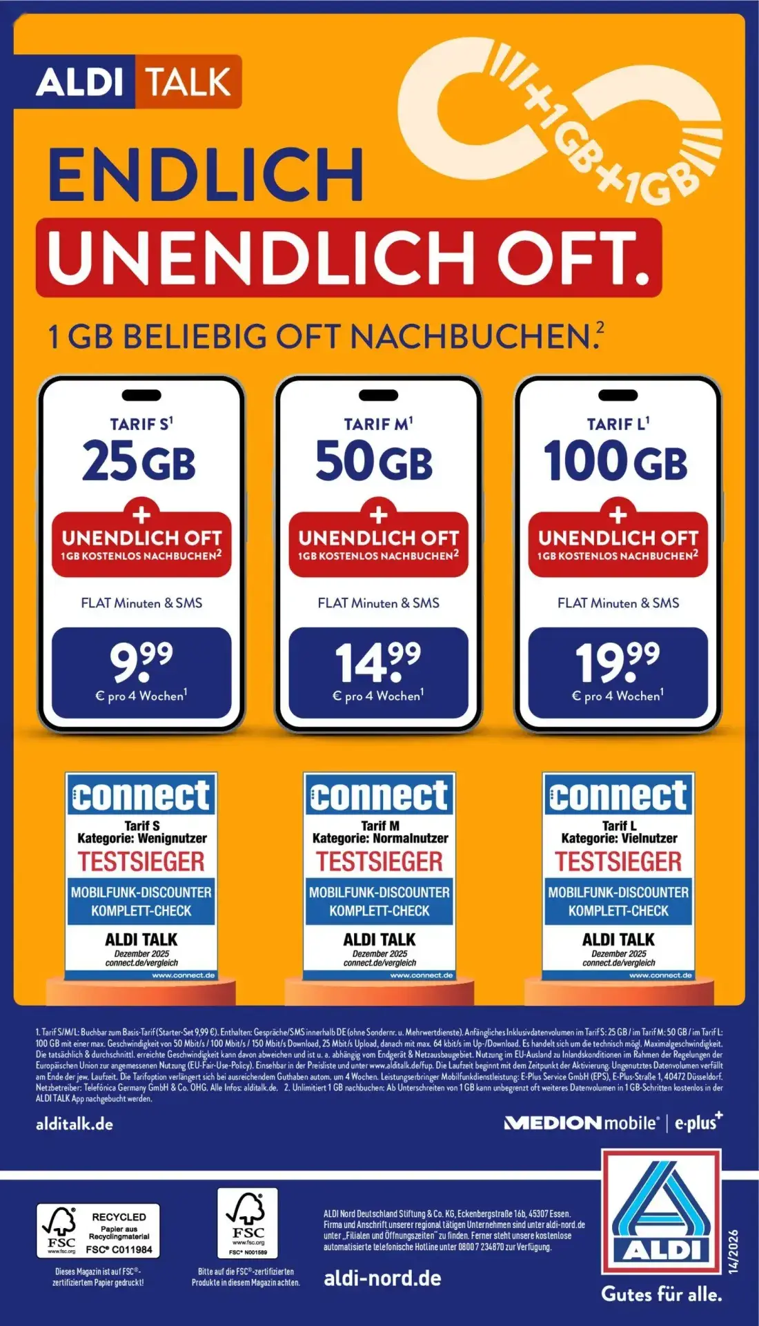 Aldi Nord Prospekt, Seite 4 von 4 — TARIF S, TARIF M, TARIF L