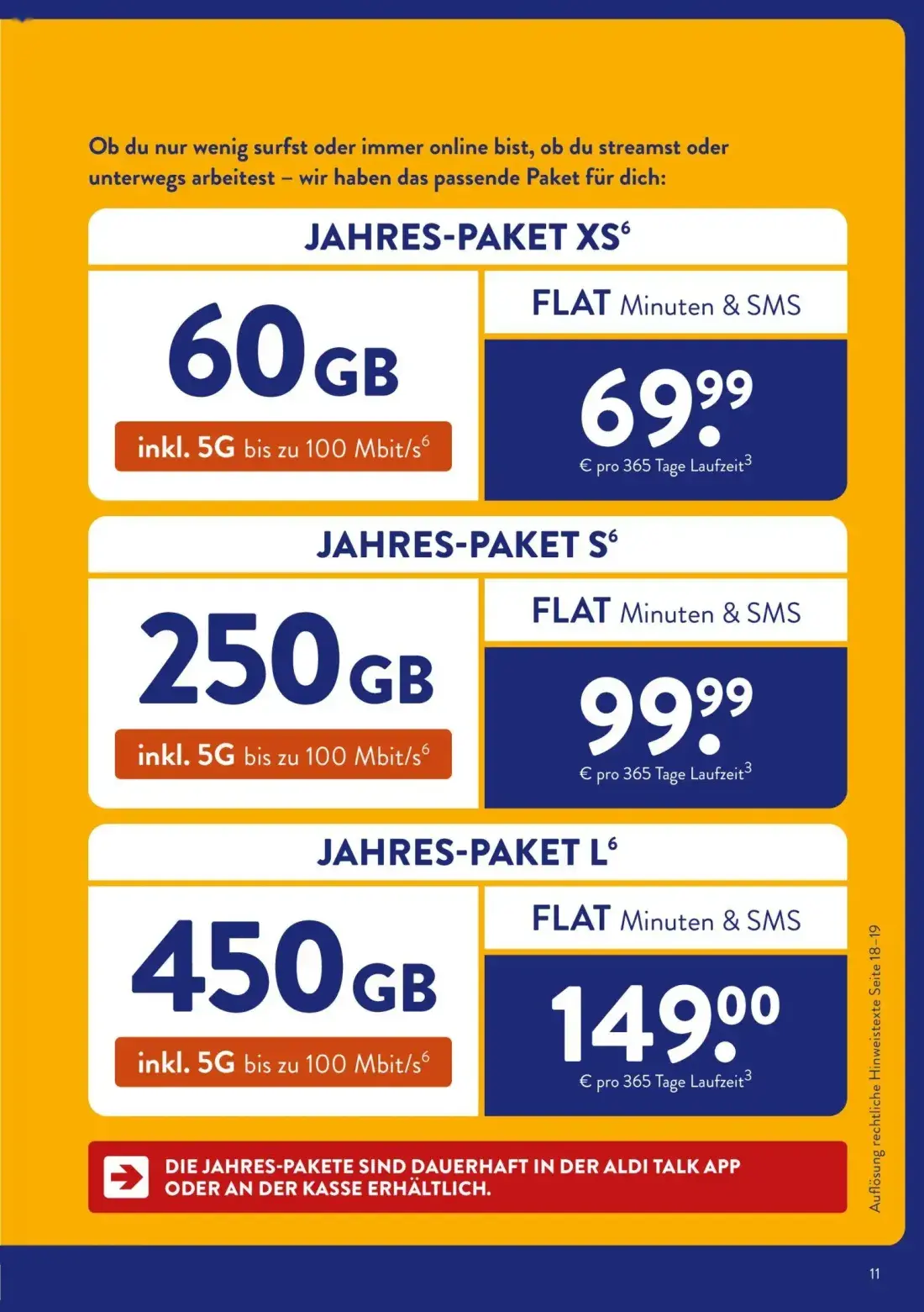 Aldi Süd Prospekt, Seite 11 von 20 — JAHRES-PAKET XS, JAHRES-PAKET S, JAHRES-PAKET L
