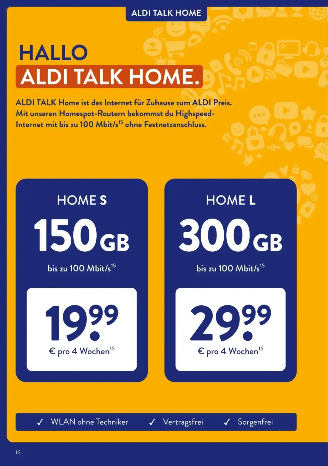 Aldi Nord Prospekt, Seite 16 von 20 — ALDI TALK HOME S, ALDI TALK HOME L