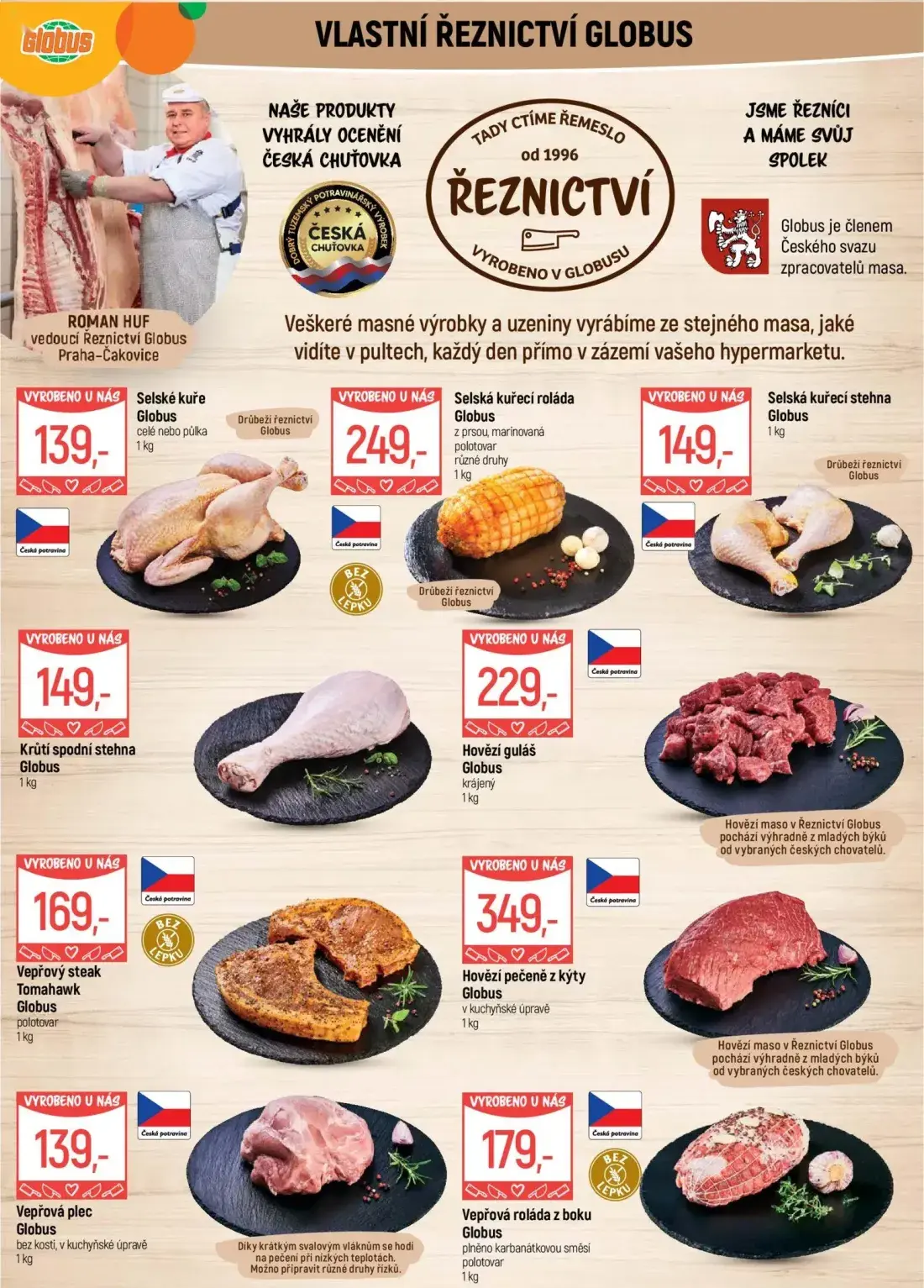 GLOBUS leták, strana 5 z 44 — Hovězí guláš Globus, Vepřový steak Tomahawk Globus