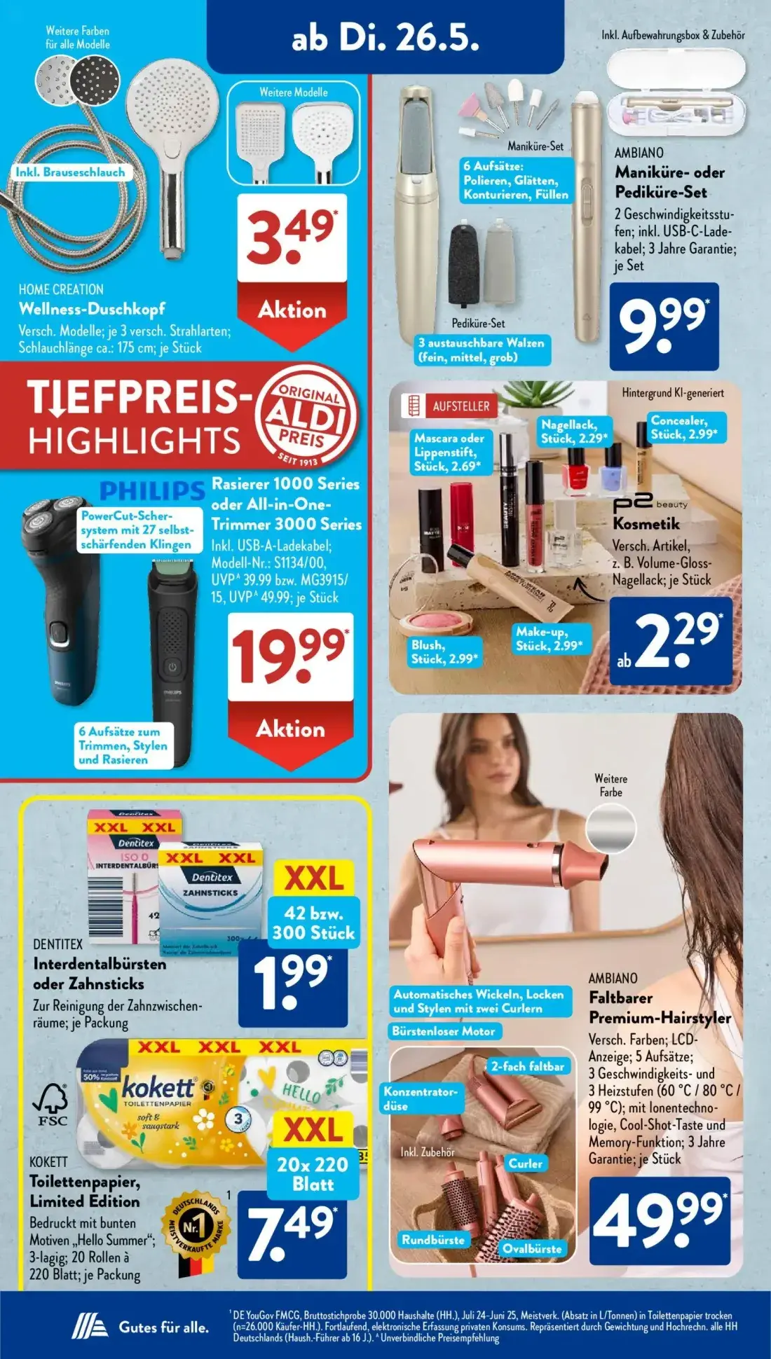 Aldi Süd Prospekt, Seite 3 von 25 — Rasierer 1000 Series oder All-in-One-Trimmer 3000 Series, Mascara oder Lippenstift, Nage…