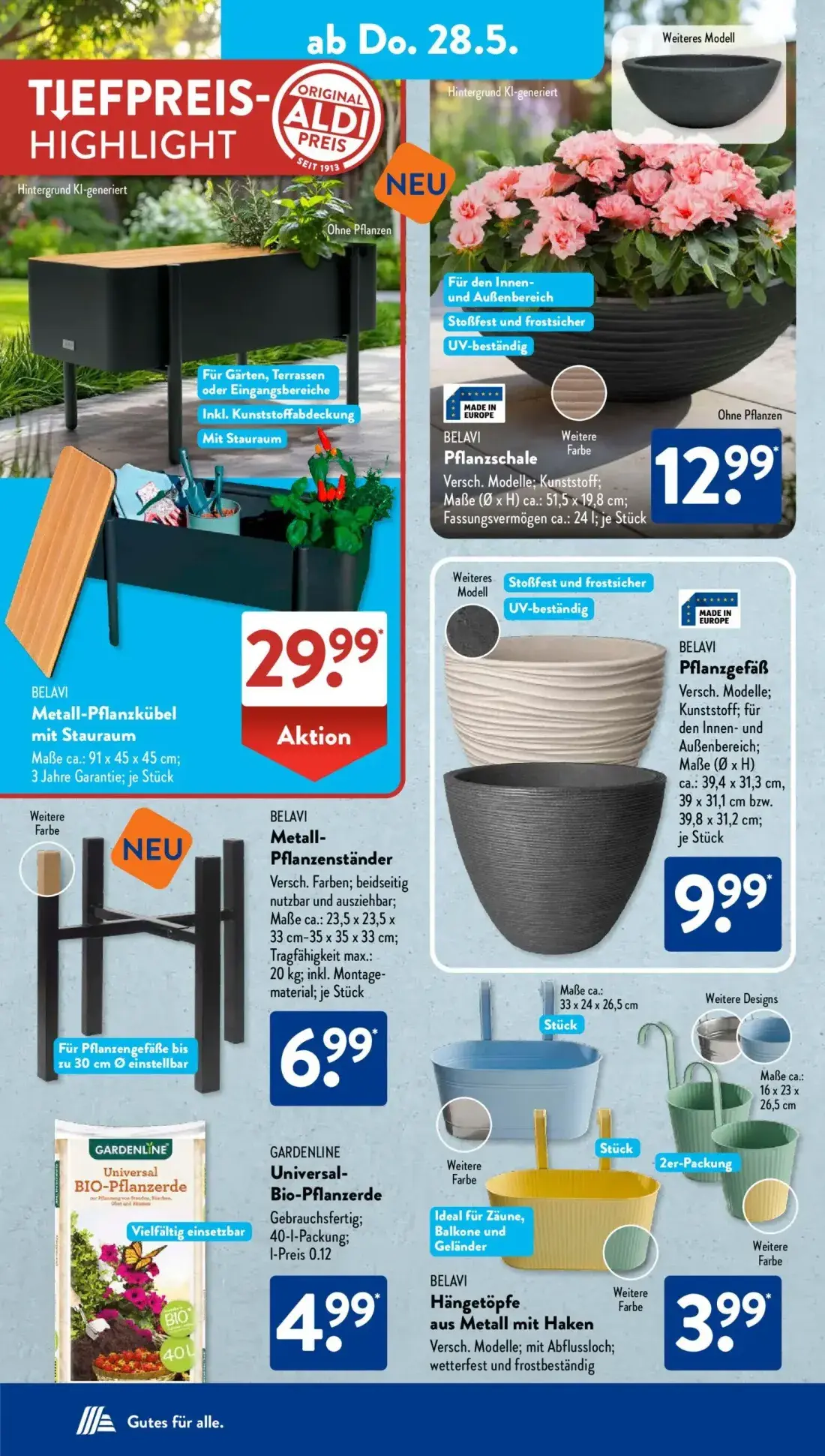 Aldi Süd Prospekt, Seite 7 von 25 — BELAVI Pflanzschale, BELAVI Metall-Pflanzkübel mit Stauraum, BELAVI Metall-Pflanzenständ…