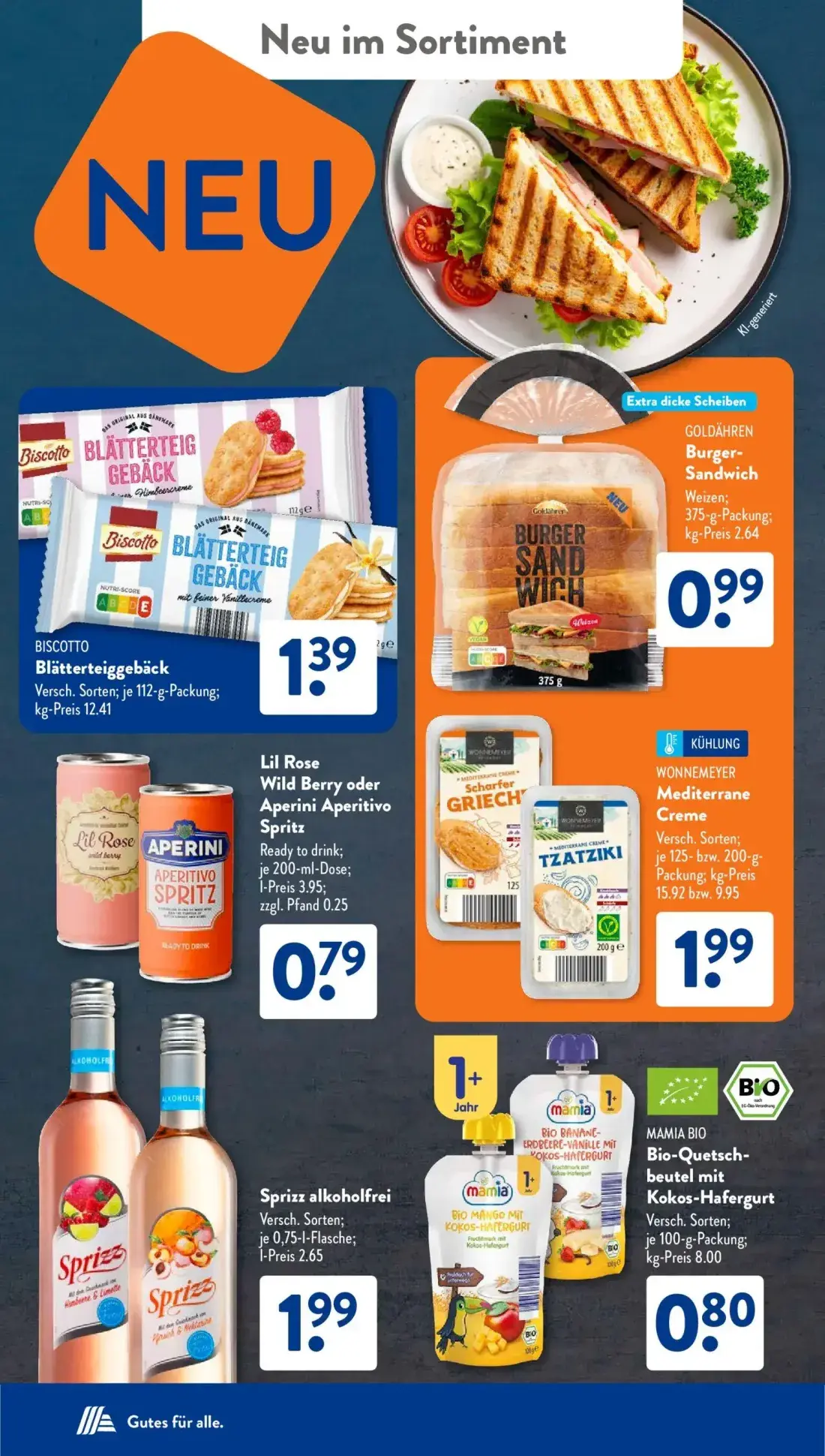 Aldi Süd Prospekt, Seite 20 von 25 — Biscotto Blätterteiggebäck, Goldähren Burger-Sandwich Weizen