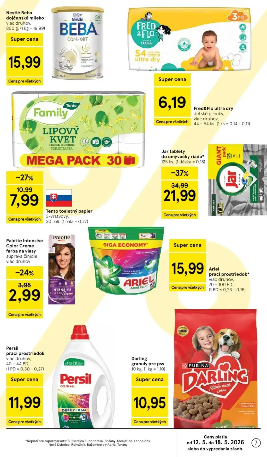 Tesco Supermarket leták, strana 7 z 31 — Jar tablety do umývačky riadu, Tento toaletný papier, Ariel prací prostriedok