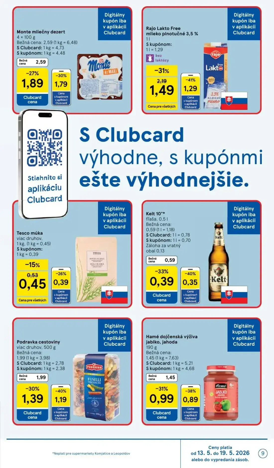 Tesco Supermarket leták, strana 9 z 31 — Rajo Lakto Free mlieko plnotučné 3,5%, Monte mliečny dezert