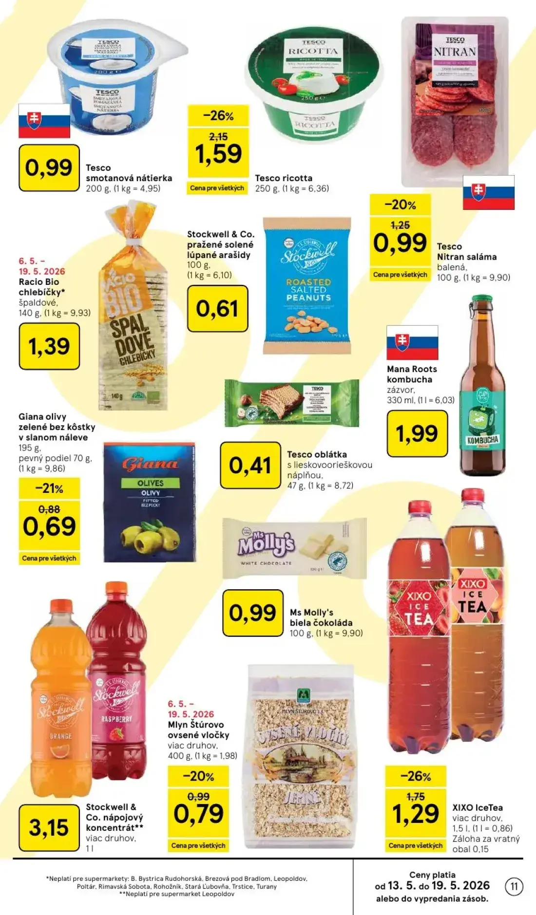Tesco Supermarket leták, strana 11 z 31 — XIXO IceTea viac druhov, Tesco Nitran saláma balená, Giana olivy zelené bez kôstky…