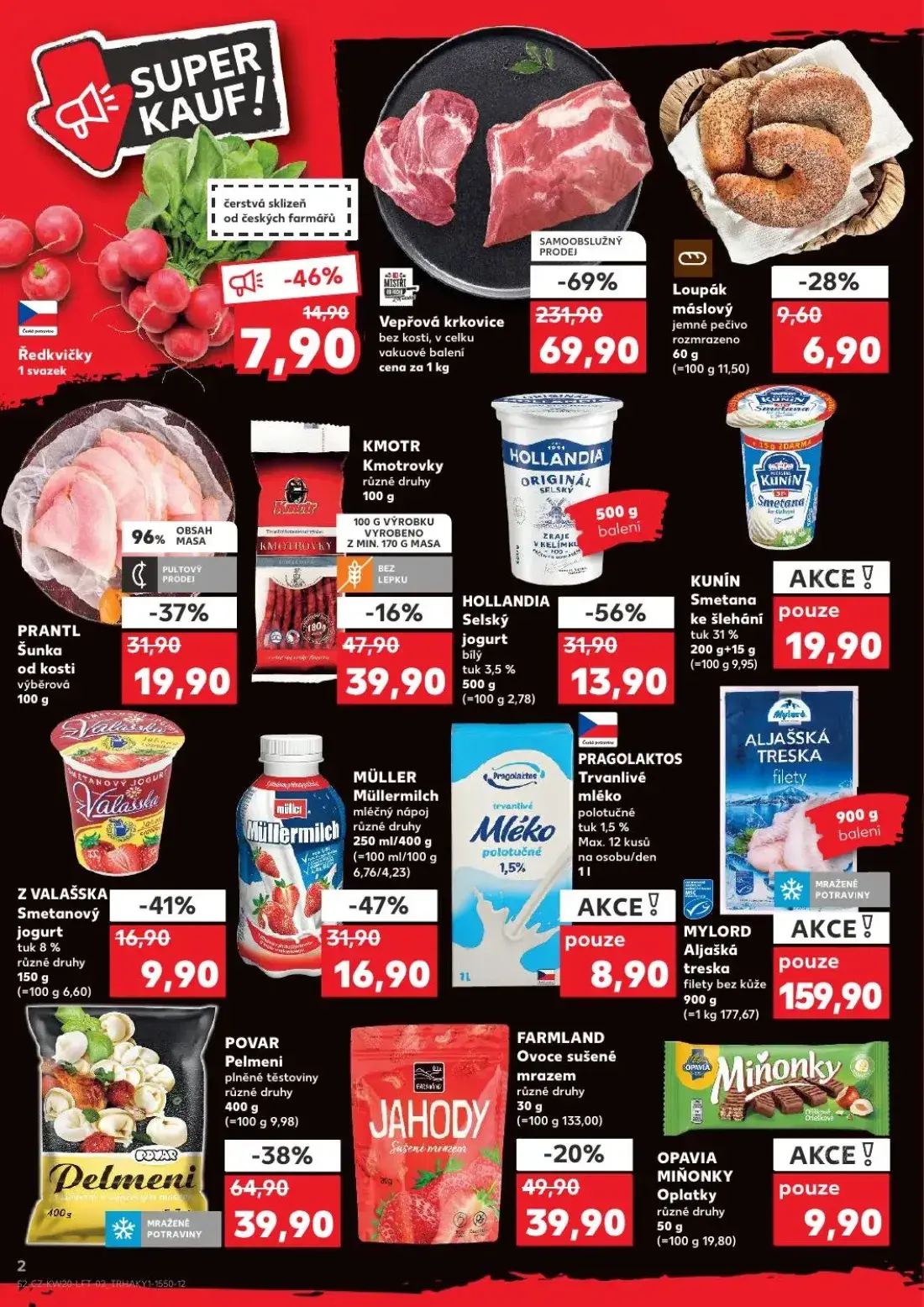 Kaufland leták, strana 2 z 62 — Ředkvičky, PRAGOLAKTOS Trvanlivé mléko polotučné