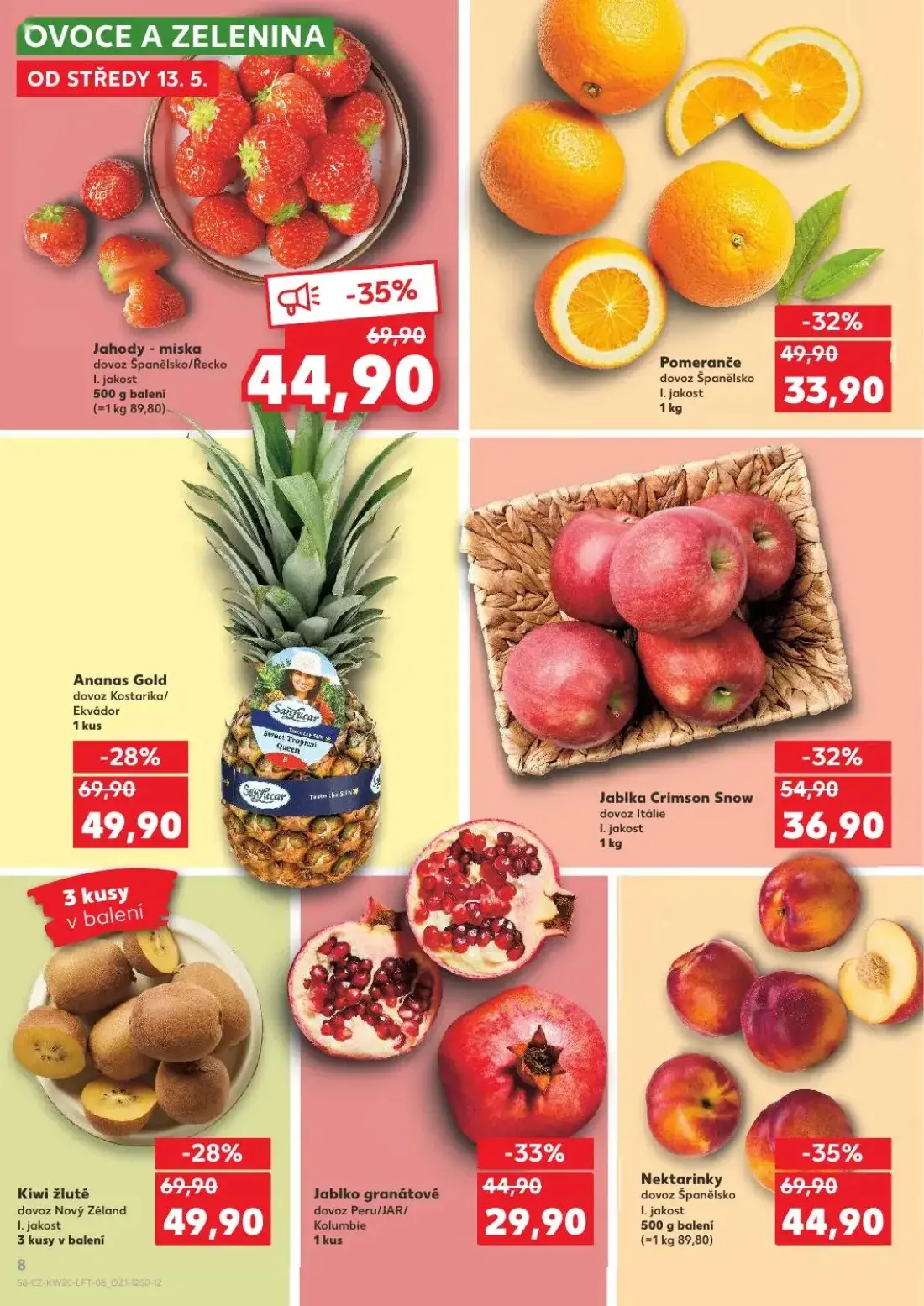Kaufland leták, strana 8 z 62 — Jahody - miska, Ananas Gold, Kiwi žluté