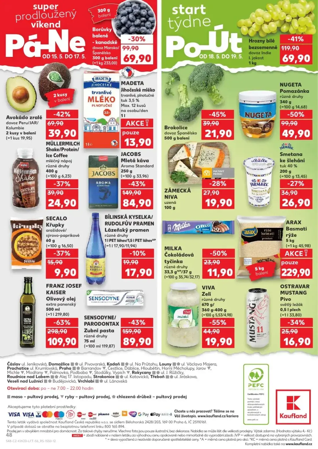 Kaufland leták, strana 48 z 62 — Hrozny bílé bezsemenné, Avokádo zralé, Brokolice