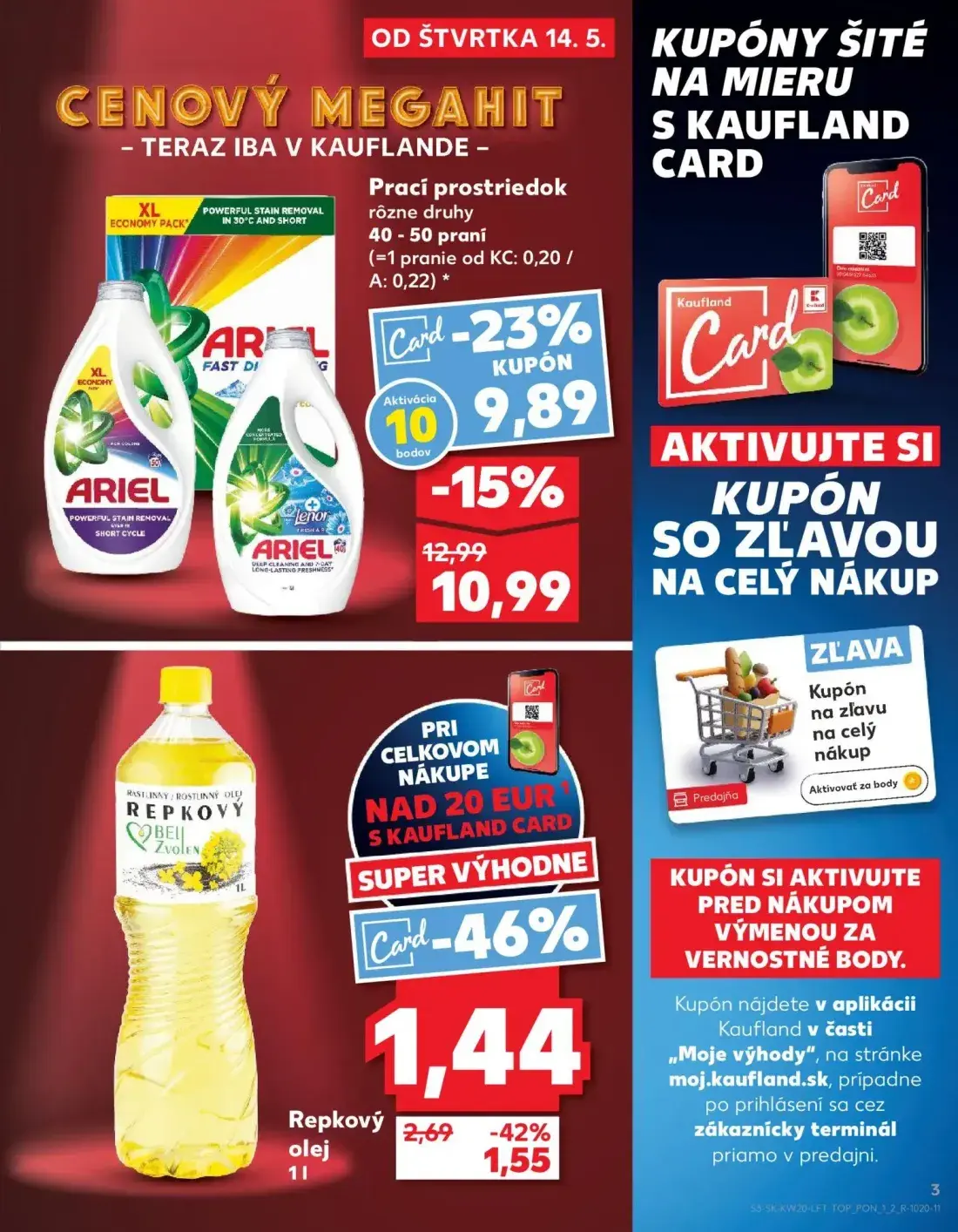 Kaufland leták, strana 3 z 76 — Prací prostriedok Ariel, Repkový olej
