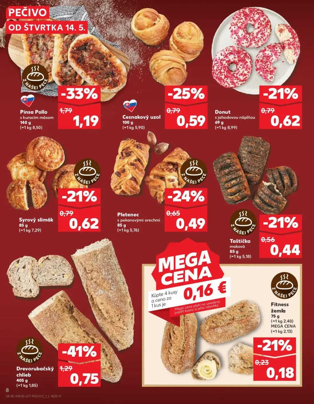 Kaufland leták, strana 8 z 76 — Drevorubačský chlieb, Pletenec, Fitness žemľa