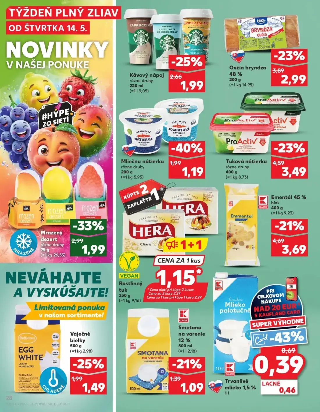 Kaufland leták, strana 28 z 76 — Smotana na varenie, Trvanlivé mlieko 1,5%