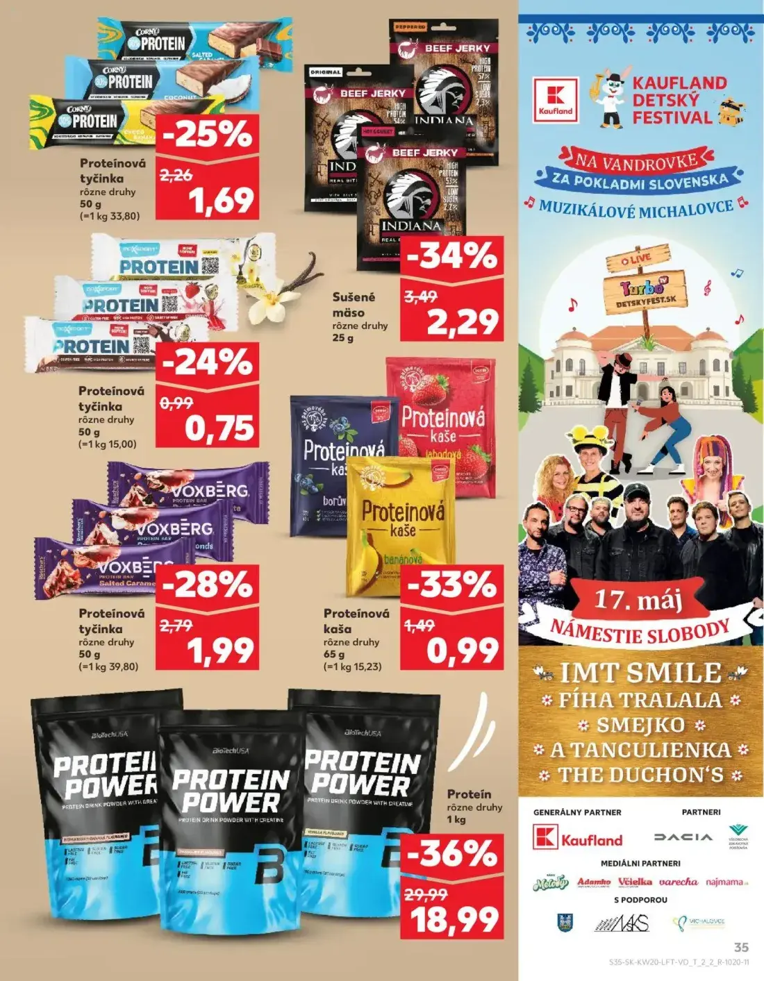 Kaufland leták, strana 35 z 76 — Protein, Sušené mäso, Proteínová tyčinka VOXBERG