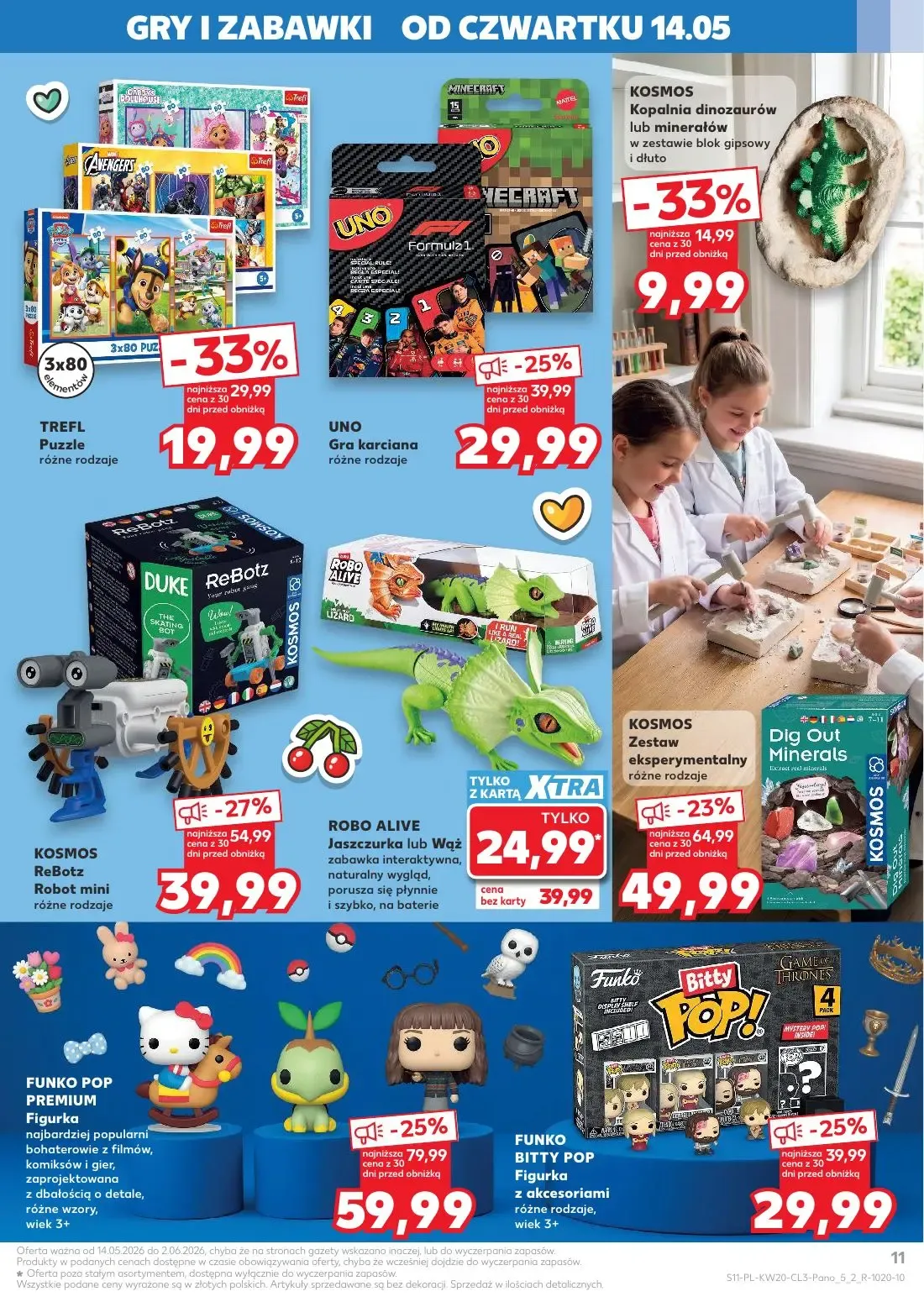 Kaufland gazetka, strona 11 z 20 — FUNKO POP PREMIUM Figurka, KOSMOS ReBotz Robot mini, ROBO ALIVE Jaszczurka lub Wąż