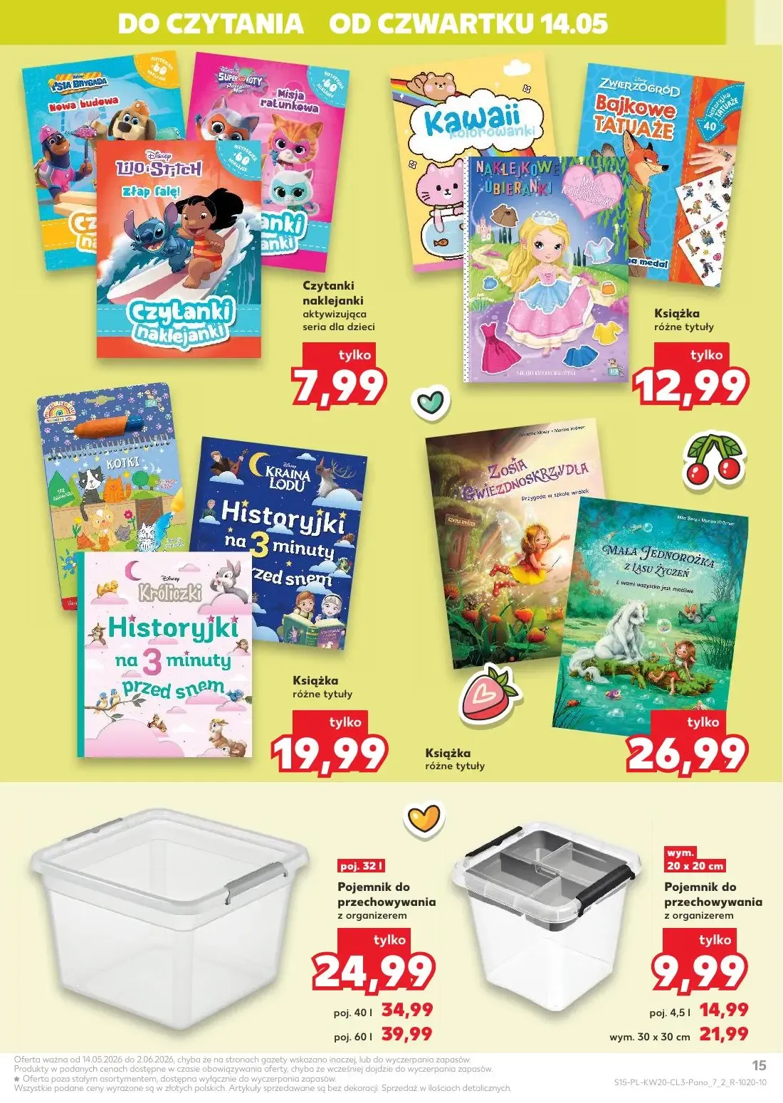 Kaufland gazetka, strona 15 z 20 — Czytanki naklejanki, Superkoty Misja ratunkowa, Kawaii kolorowanki