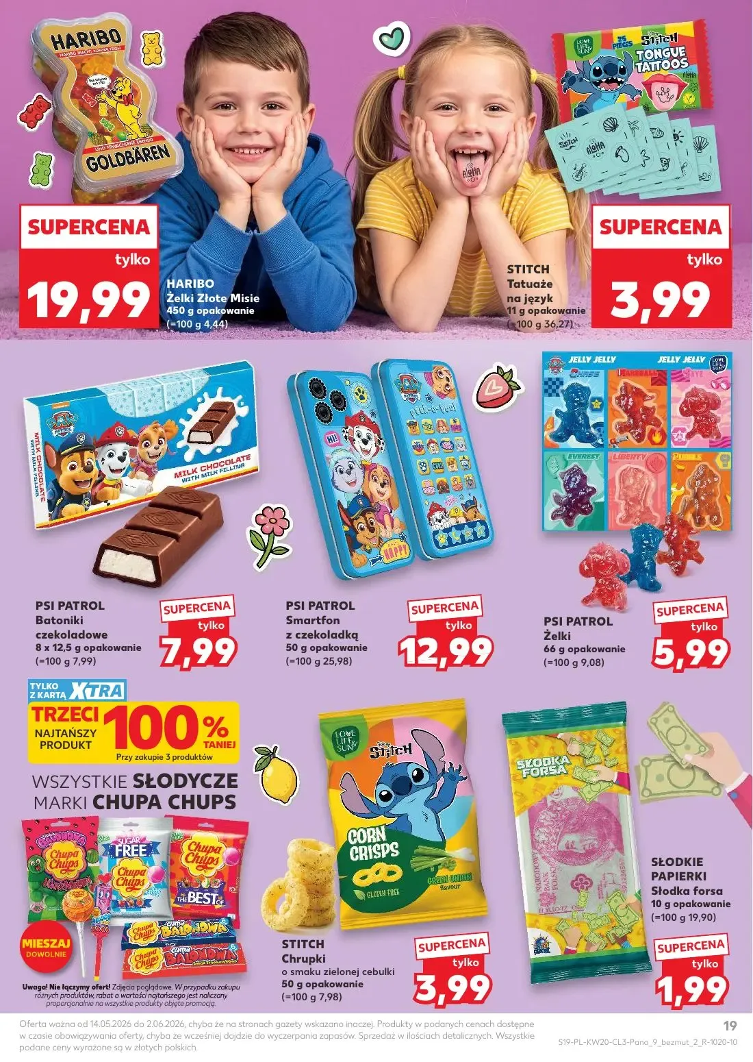 Kaufland gazetka, strona 19 z 20 — HARIBO Żelki Złote Misie, STITCH Tatuaże na język, PSI PATROL Batoniki czekoladowe