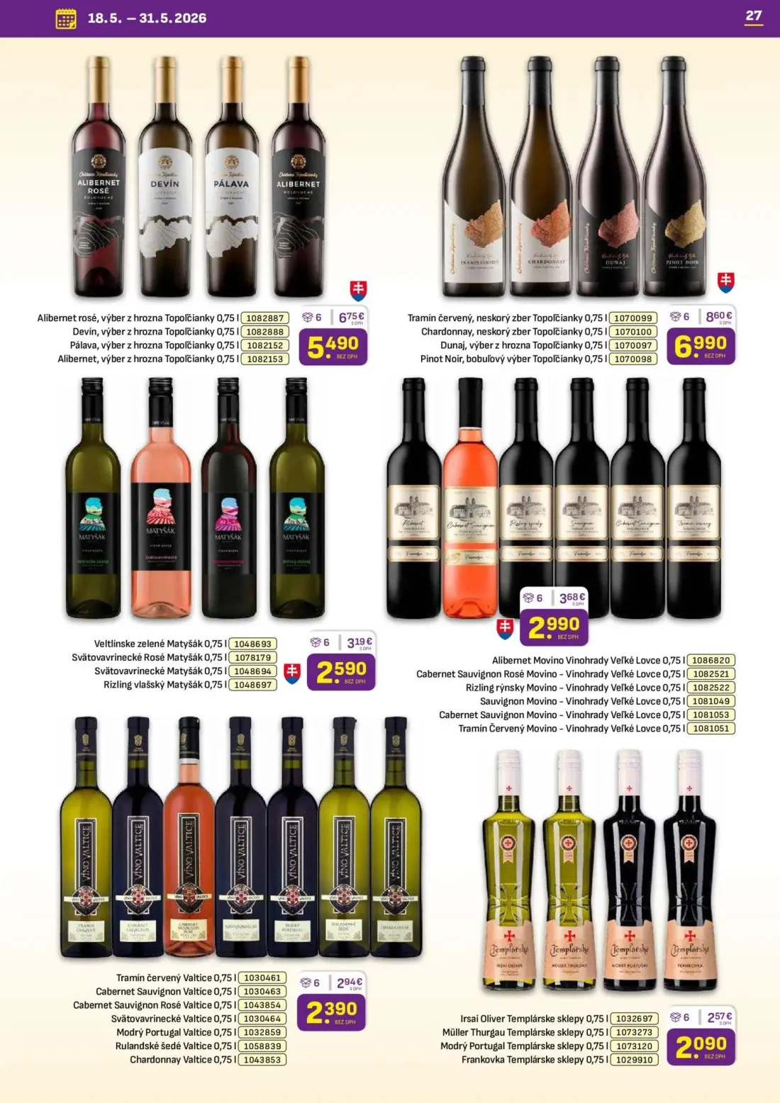 Libex leták, strana 27 z 36 — Tramín červený, neskorý zber Topoľčianky, Chardonnay, neskorý zber Topoľčianky, Dunaj, výber z…