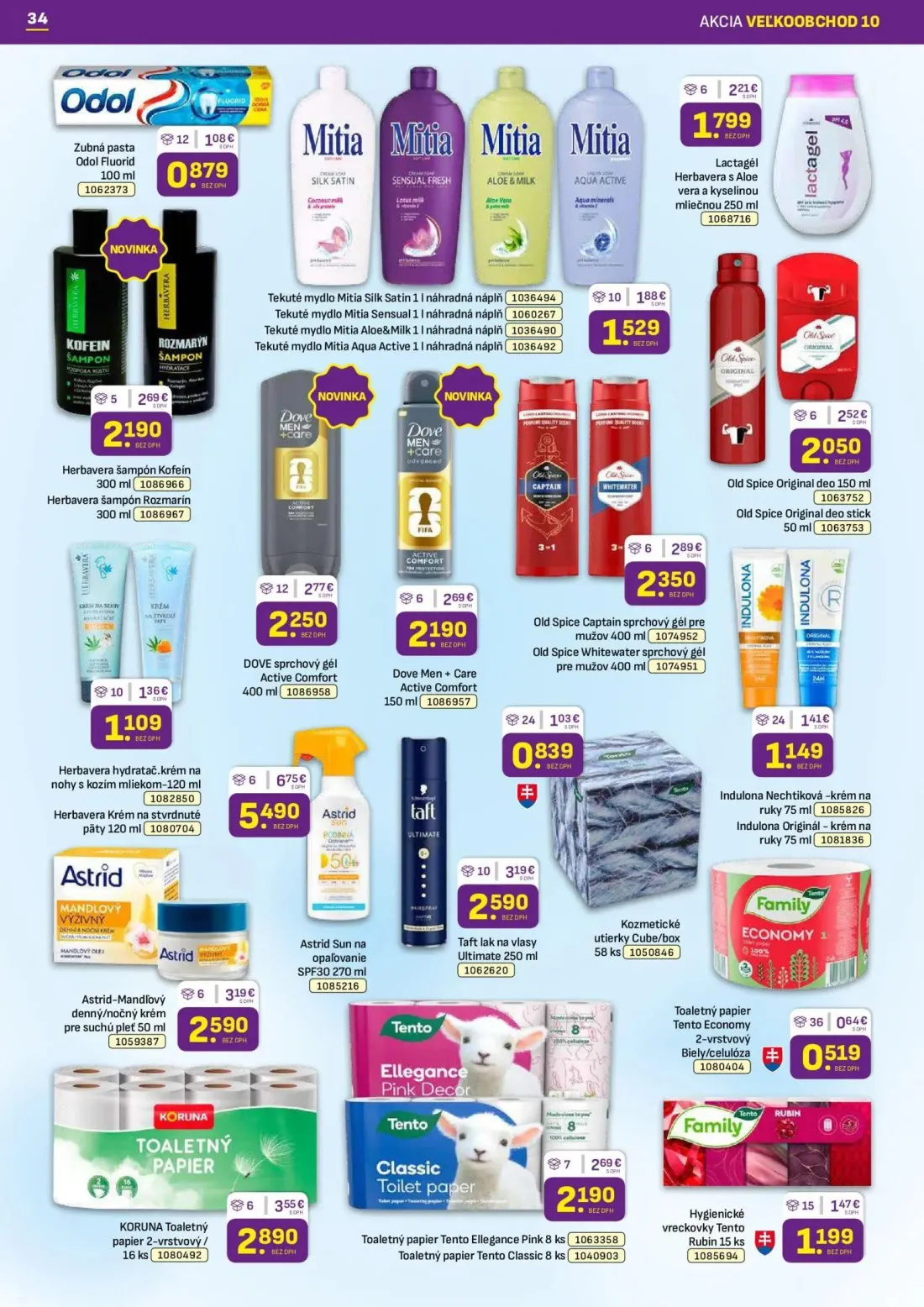 Libex leták, strana 34 z 36 — Old Spice Whitewater sprchový gél pre mužov, DOVE sprchový gél Active Comfort, Herbavera šampó…