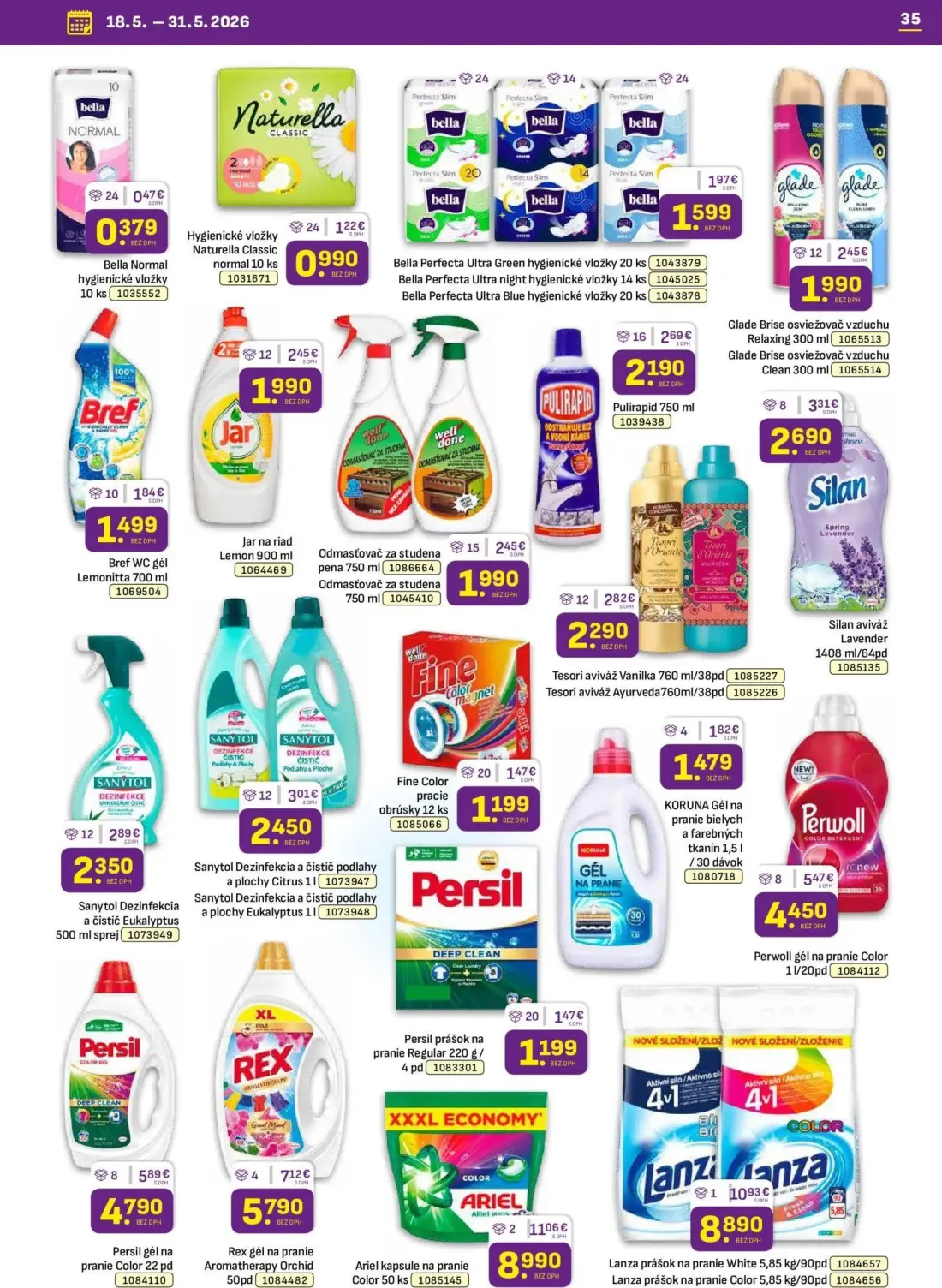 Libex leták, strana 35 z 36 — Silan aviváž Lavender, Sanytol Dezinfekcia a čistič podlahy a plochy Citrus, Sanytol Dezinfekc…