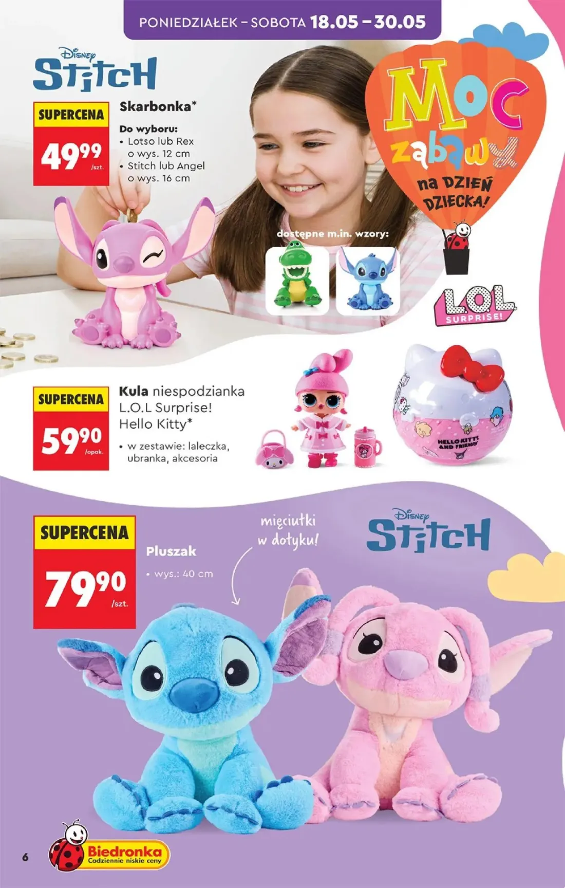 Biedronka gazetka, strona 6 z 40 — Skarbonka, Kula niespodzianka L.O.L Surprise! Hello Kitty, Pluszak