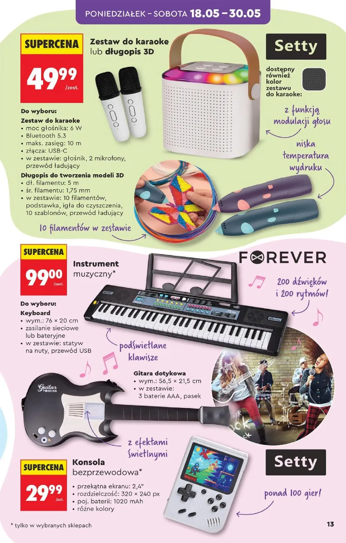 Biedronka gazetka, strona 13 z 40 — Zestaw do karaoke lub długopis 3D, Instrument muzyczny, Konsola bezprzewodowa