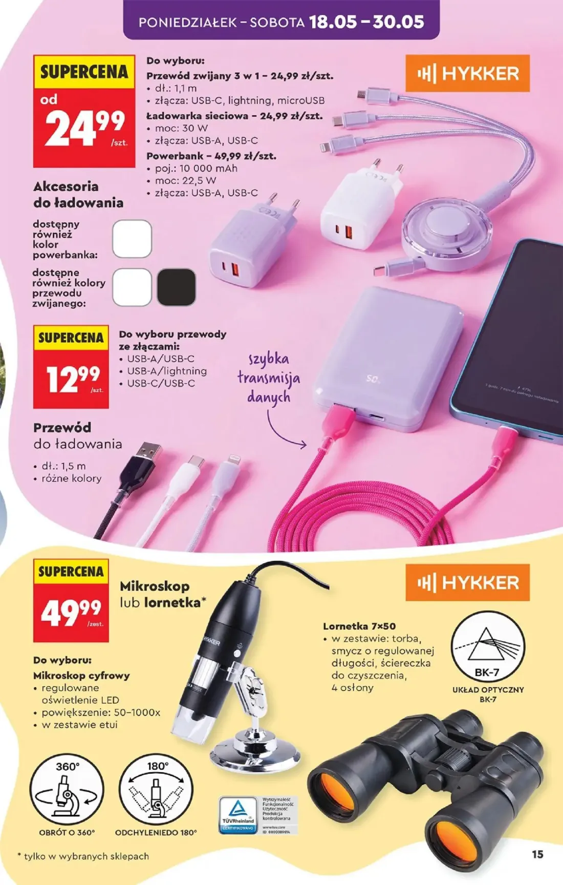 Biedronka gazetka, strona 15 z 40 — Przewód zwijany 3 w 1, Ładowarka sieciowa, Powerbank