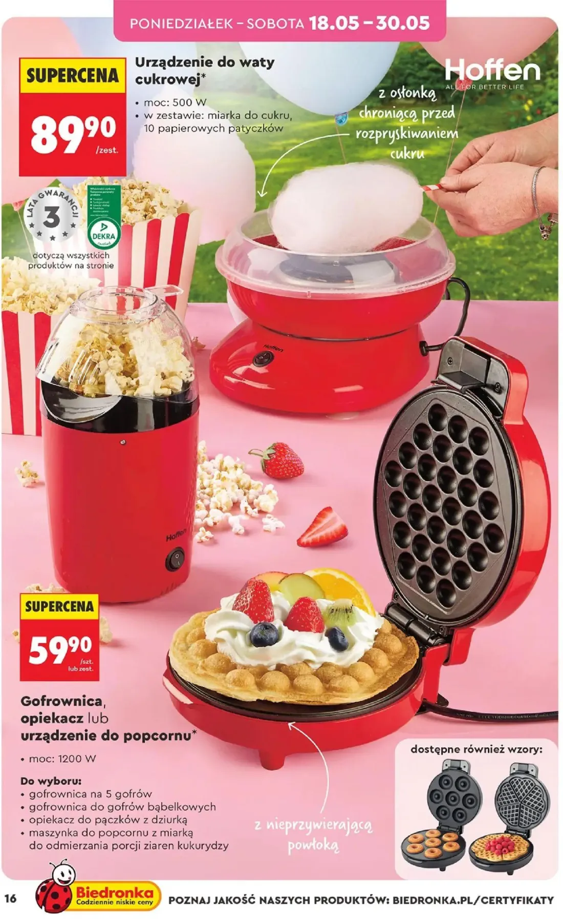 Biedronka gazetka, strona 16 z 40 — Urządzenie do waty cukrowej, Gofrownica, opiekacz lub urządzenie do popcornu