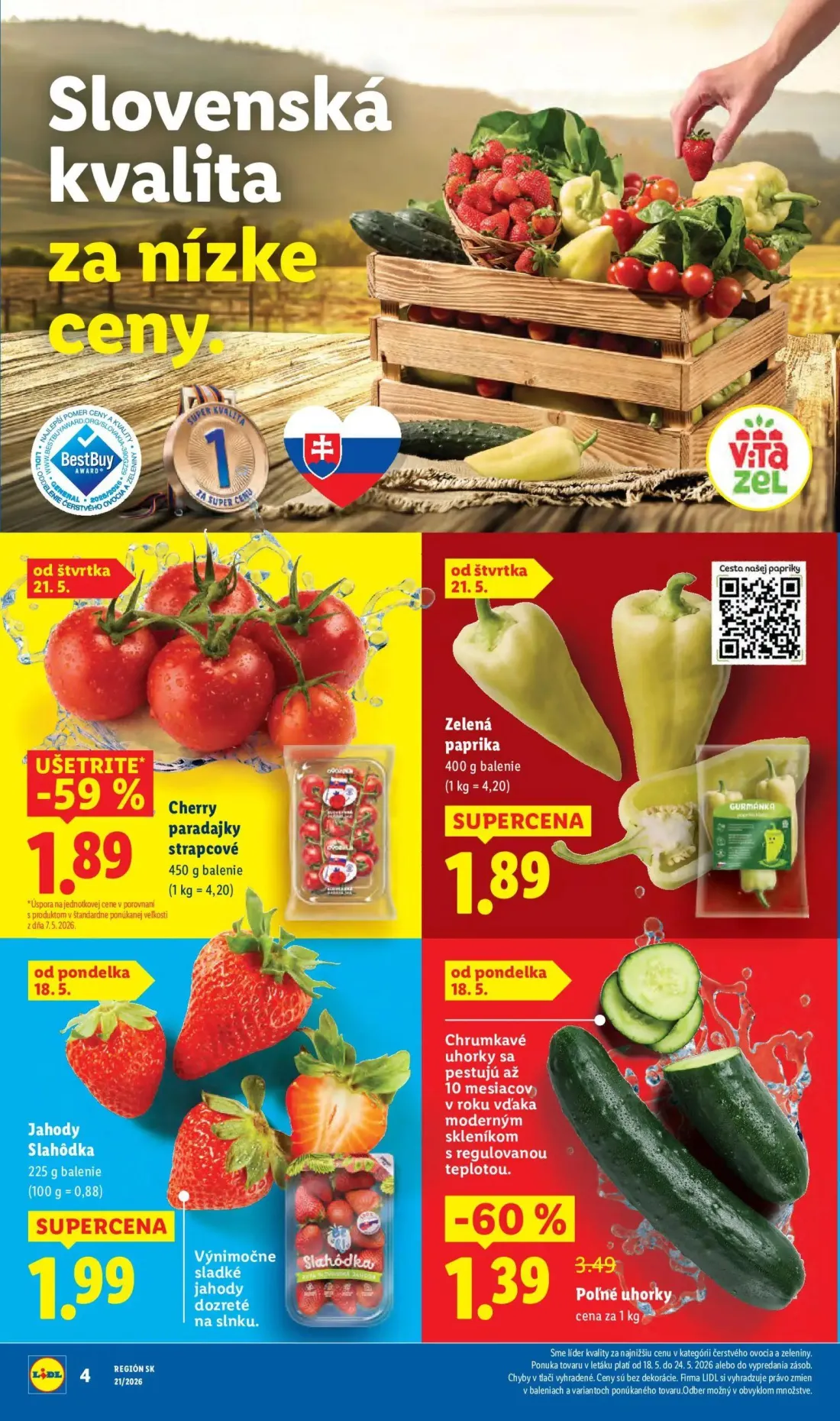 Lidl leták, strana 4 z 94 — Poľné uhorky, Cherry paradajky strapcové, Zelená paprika