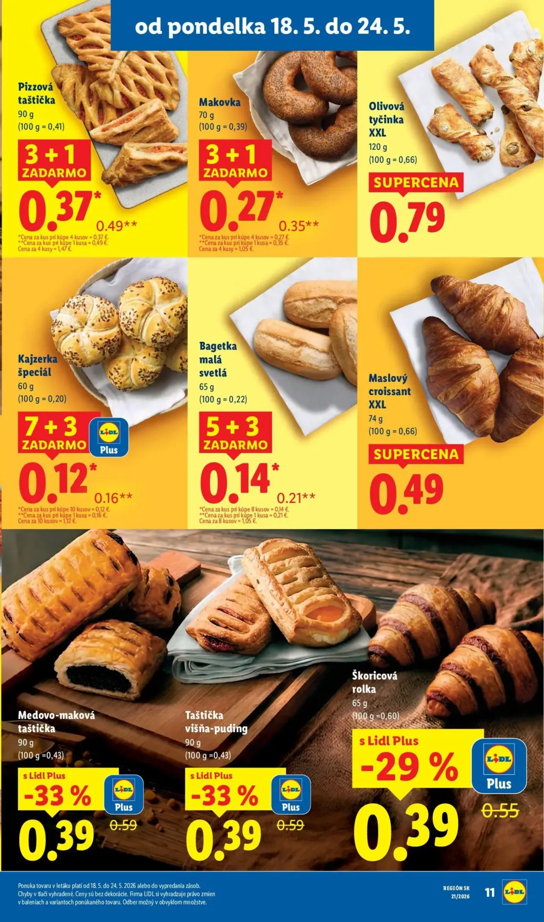 Lidl leták, strana 15 z 94 — Medovo-maková taštička, Taštička višňa-puding, Škoricová rolka