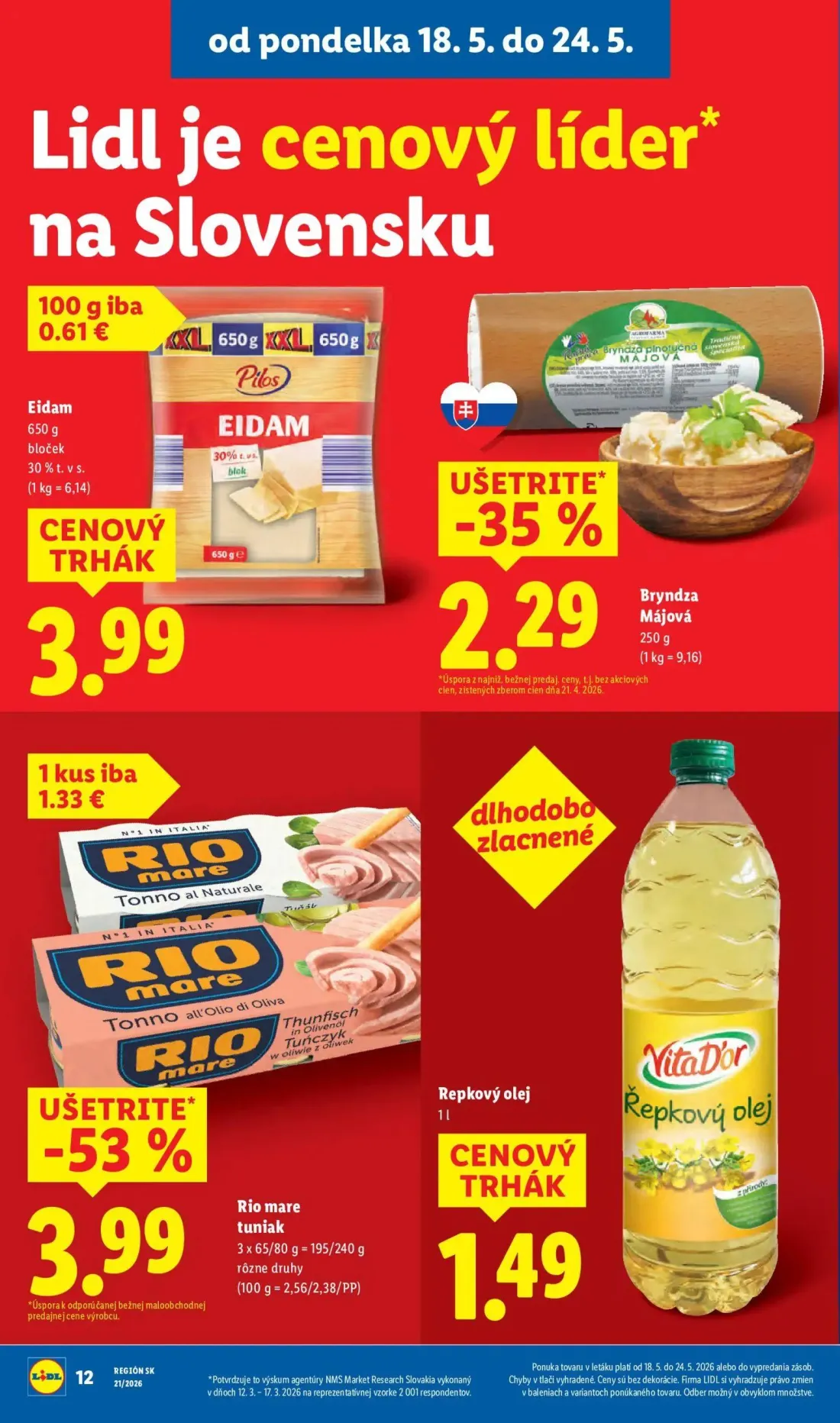 Lidl leták, strana 16 z 94 — Eidam bloček, Bryndza Májová, Rio mare tuniak