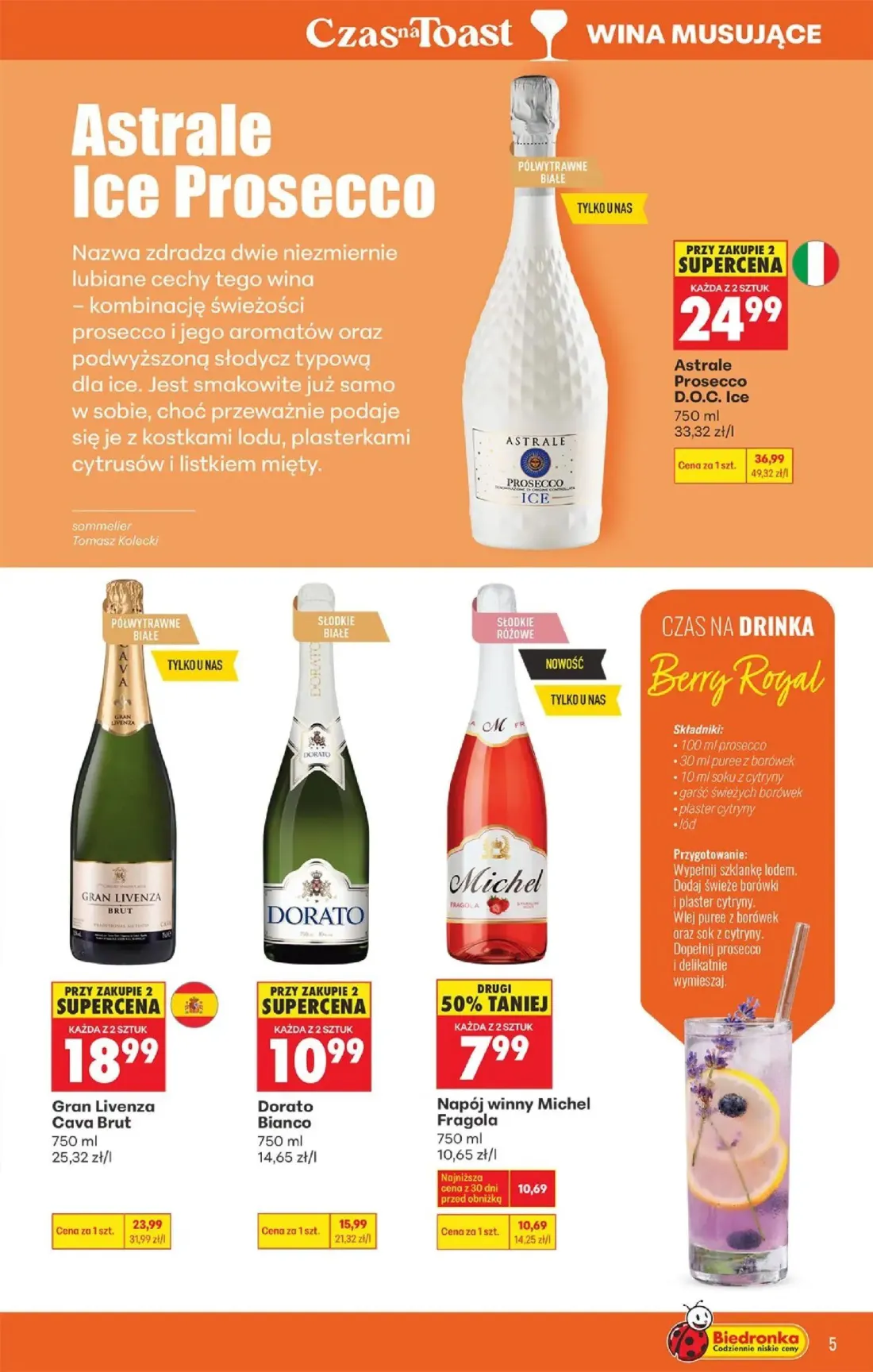 Biedronka gazetka, strona 5 z 36 — Astrale Prosecco D.O.C. Ice, Gran Livenza Cava Brut