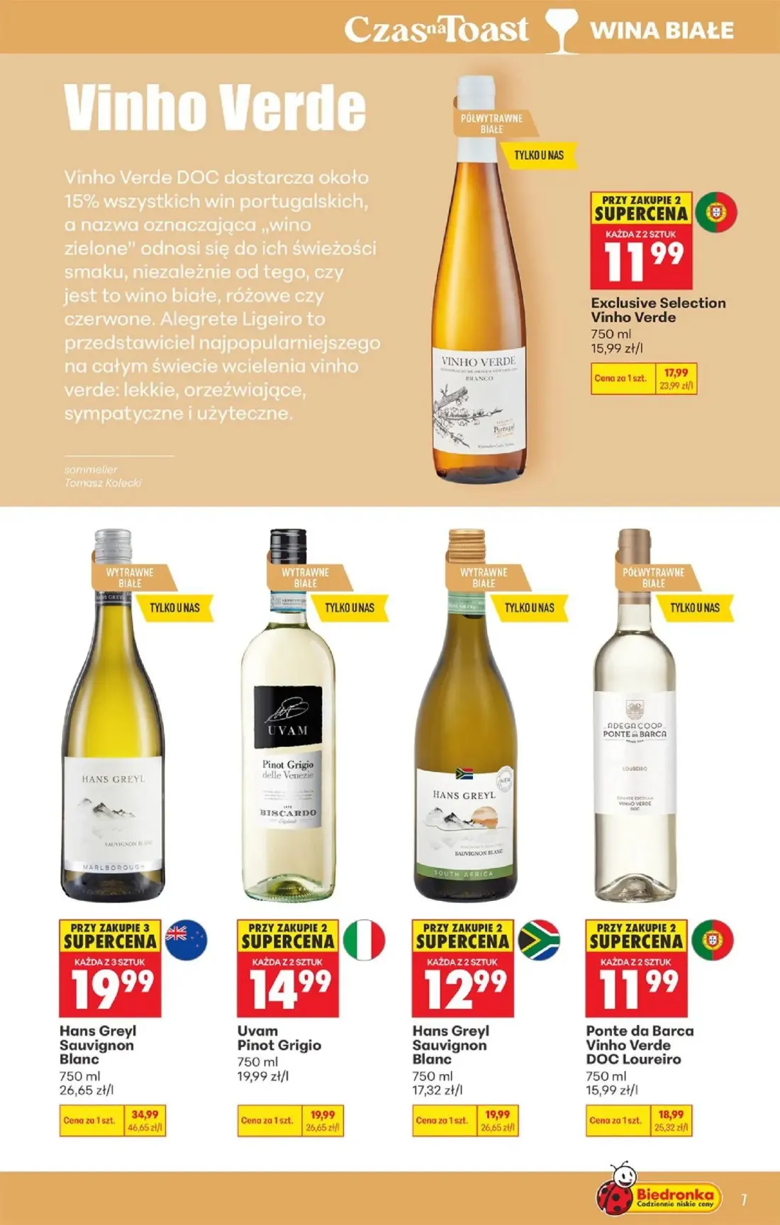 Biedronka gazetka, strona 7 z 36 — Hans Greyl Sauvignon Blanc, Hans Greyl Sauvignon Blanc, Ponte da Barca Vinho Verde DOC Lo…