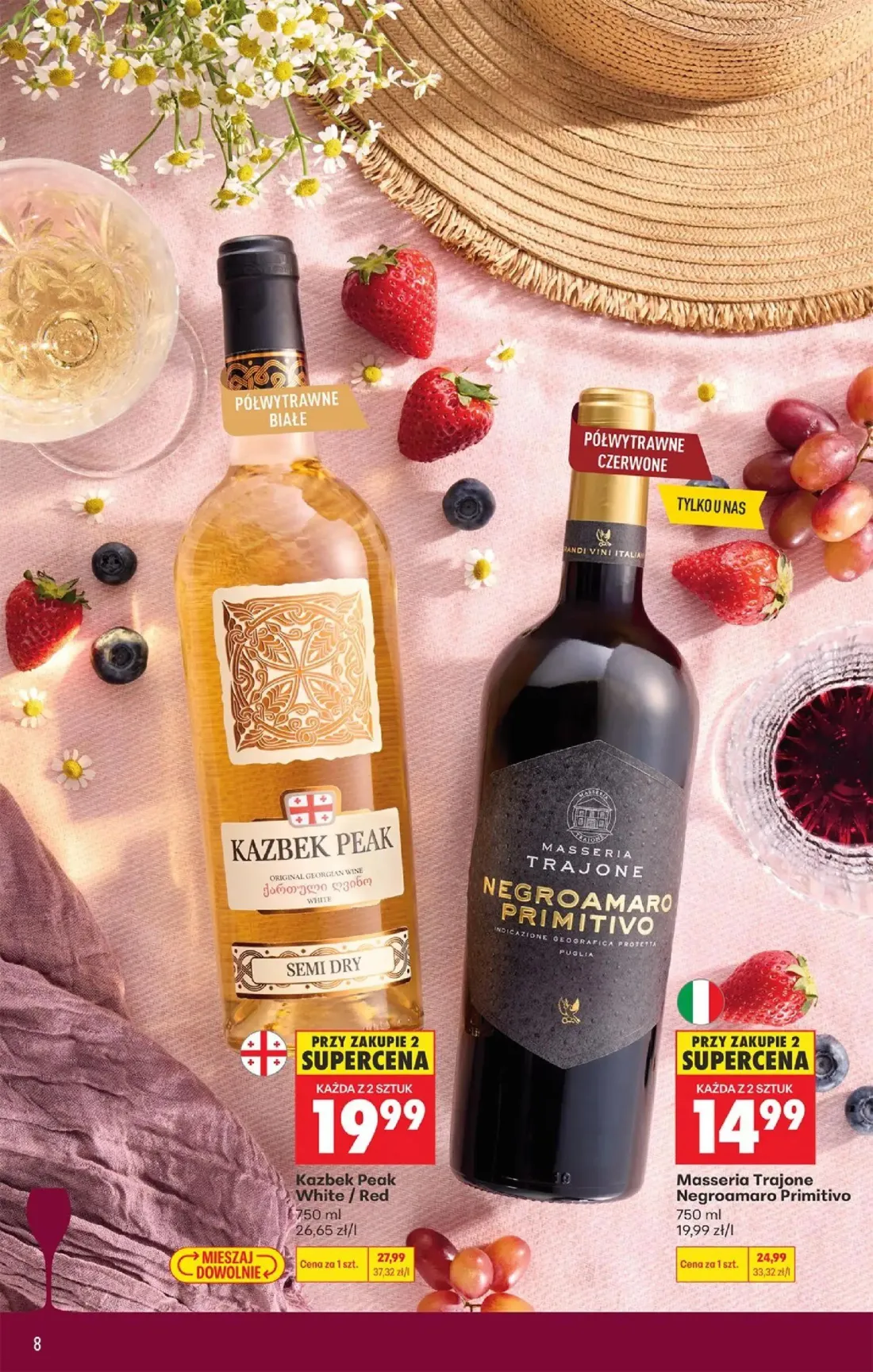Biedronka gazetka, strona 8 z 36 — Masseria Trajone Negroamaro Primitivo, Kazbek Peak White / Red