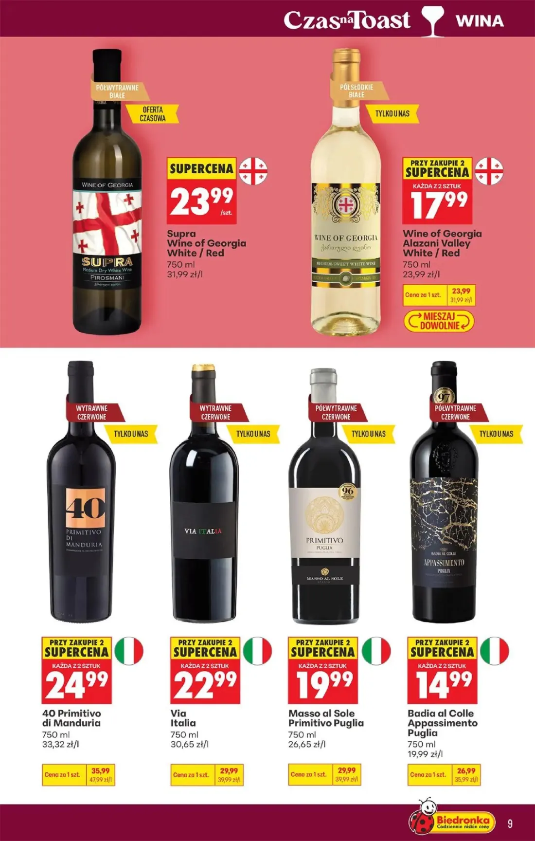 Biedronka gazetka, strona 9 z 36 — Badia al Colle Appassimento Puglia, 40 Primitivo di Manduria, Masso al Sole Primitivo Pug…