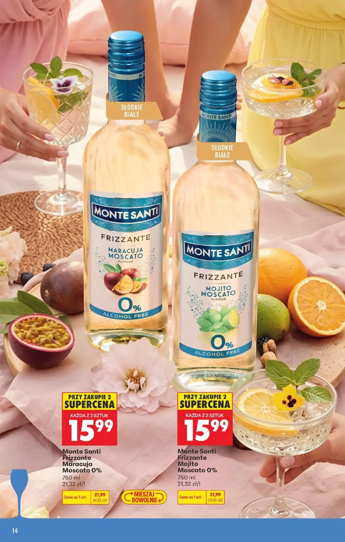 Biedronka gazetka, strona 14 z 36 — Monte Santi Frizzante Maracuja Moscato 0%, Monte Santi Frizzante Mojito Moscato 0%